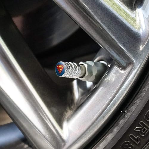 Vista 4 de Tapones de válvula de borde de neumático de aluminio con logotipo clásico del escudo de Superman