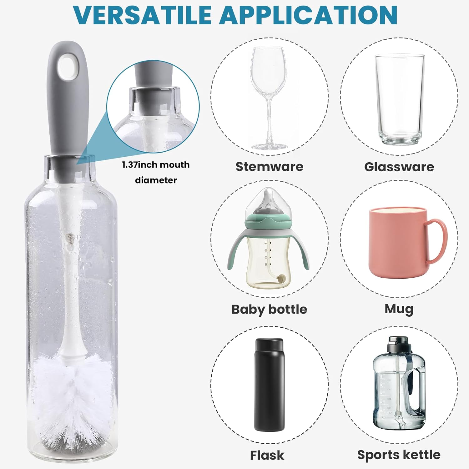 Bottle Brush Replacement Head for OXO Bottle Brush Tot Only, 2 Pack Bottle Brush Refills, Dual Bristle Design for Baby Bottles, Water Bottles, Glasswares