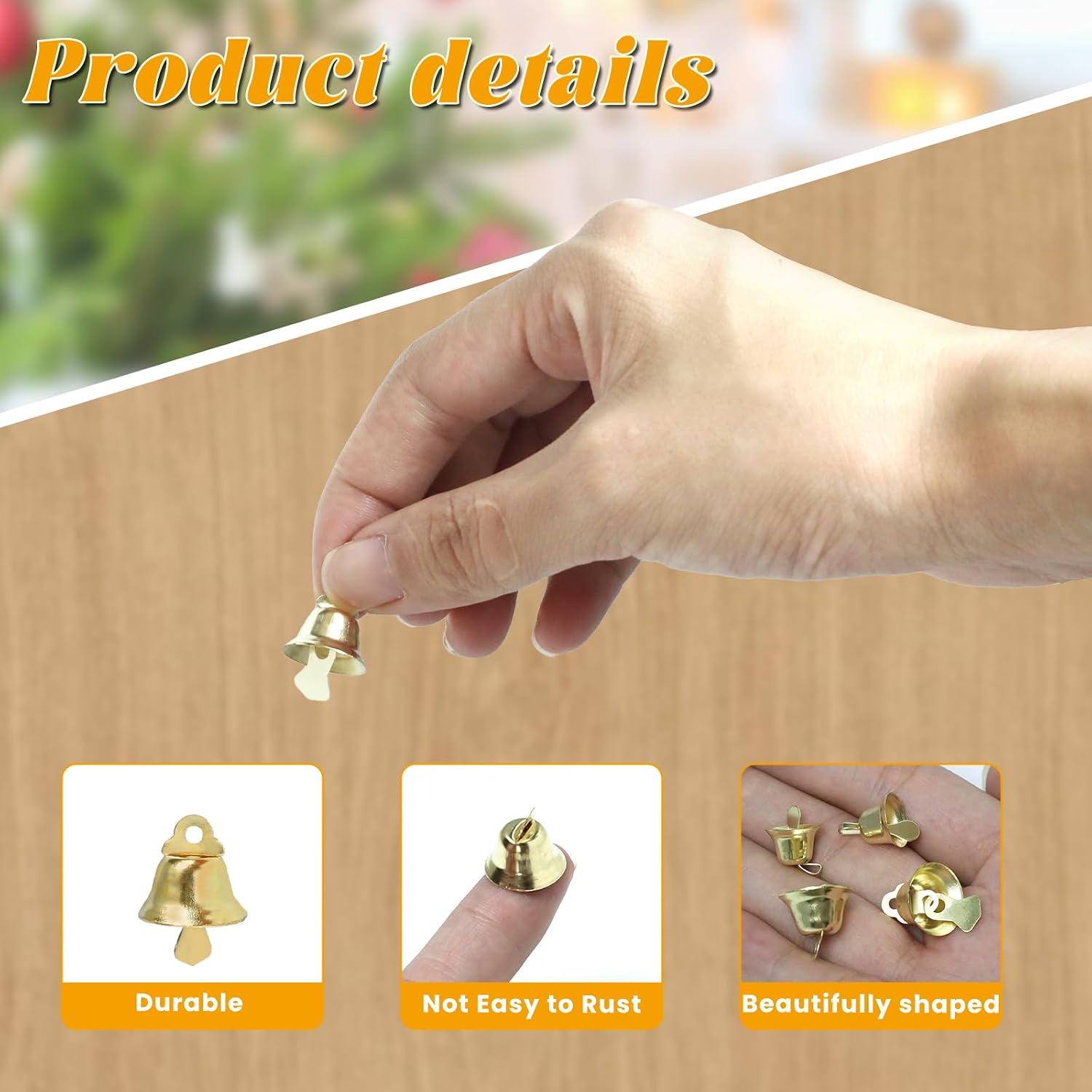 200 Pcs Gold Mini Bells Small Bells for Crafts, 100 Pcs 0.55Inch/14mm and 100 Pcs 0.39Inch/10mm Decorative Bell for Decorative Bell Christmas Tree Pendants, Making Wind Chimes and Crafts Decorating