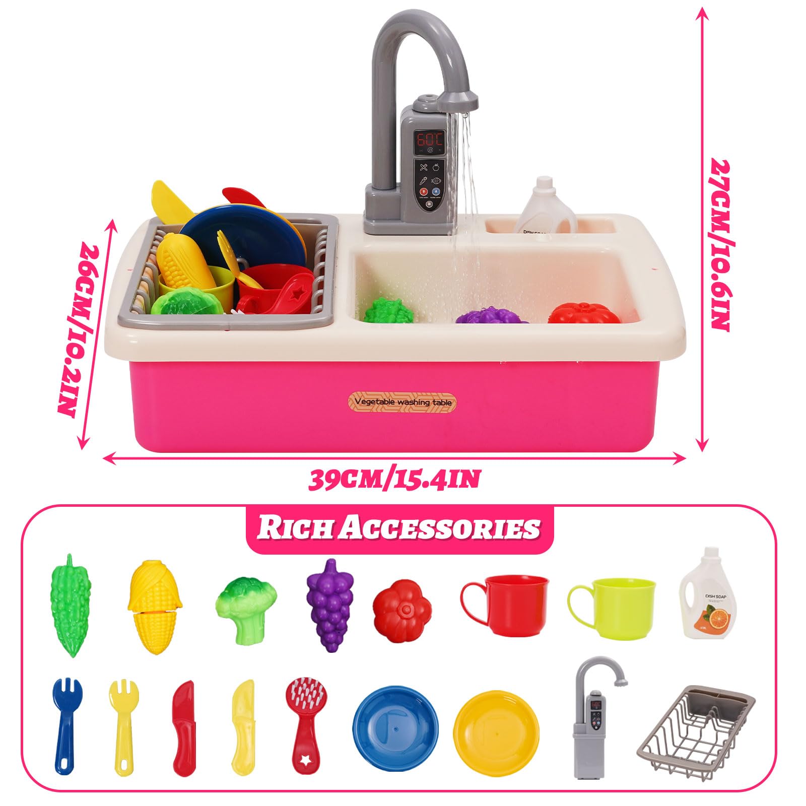 Évier Jouet Enfant Rose Avec Robinet Électrique Et Recyclage D’Eau – Kit Complet Jeu De Rôle Cuisine