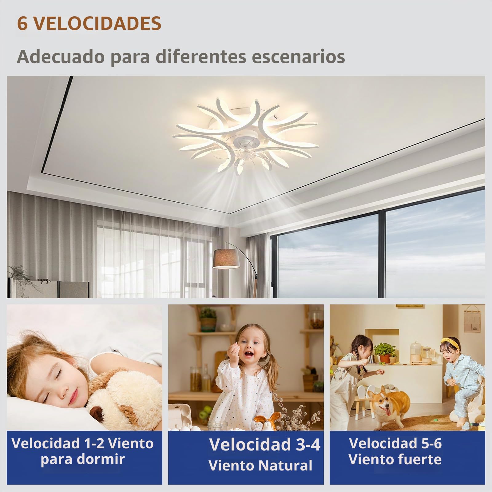 Inteligente Lámpara De Techo Con Mando A Distancia, Regulable Candelabro Memoria Protección Ocular Salón Lampara De Techo Sin Parpadeo Dormitorio Sala, Blanco