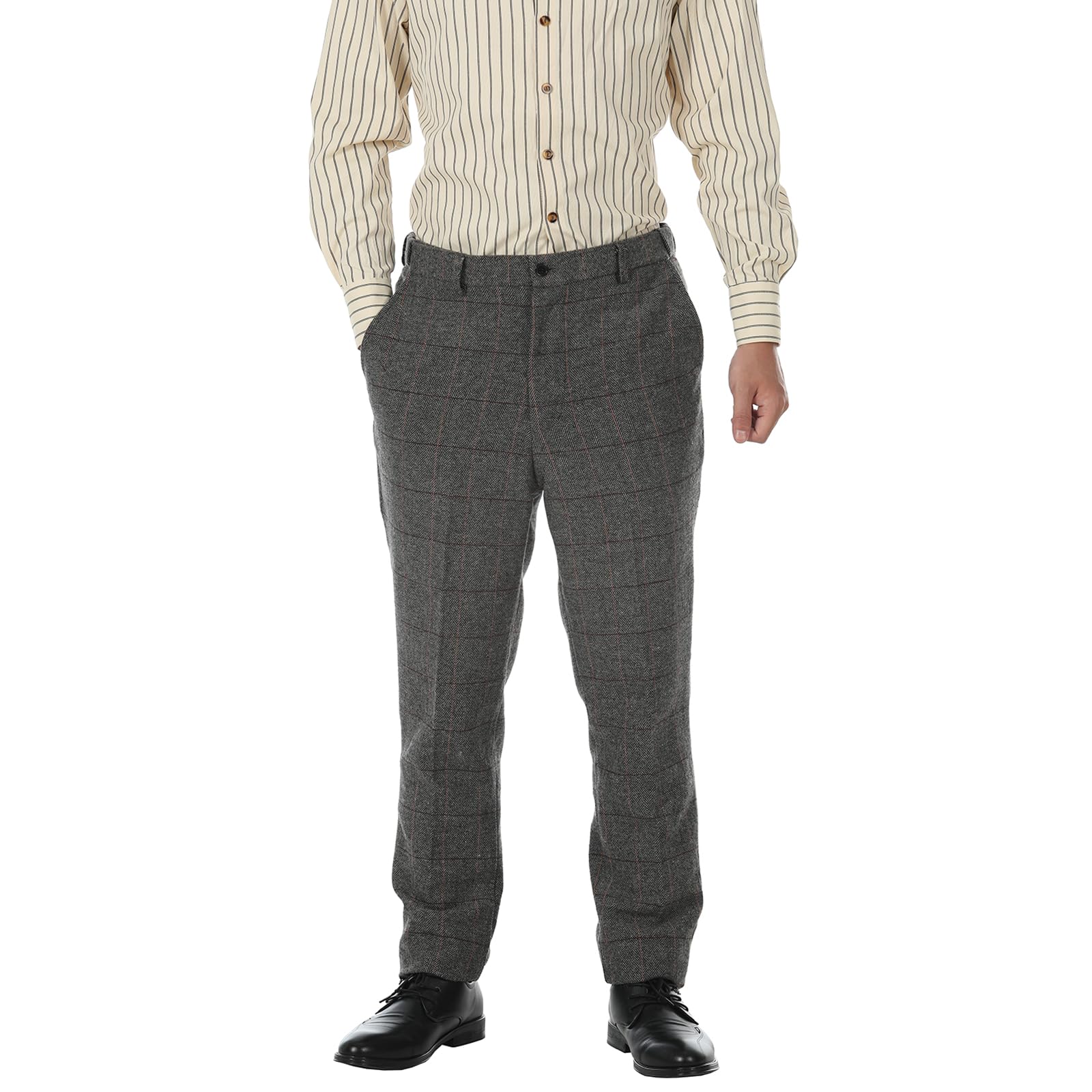 Solovedress Pantalon de costume classique pour homme - Coupe droite - Pantalon à carreaux pour les occasions formelles