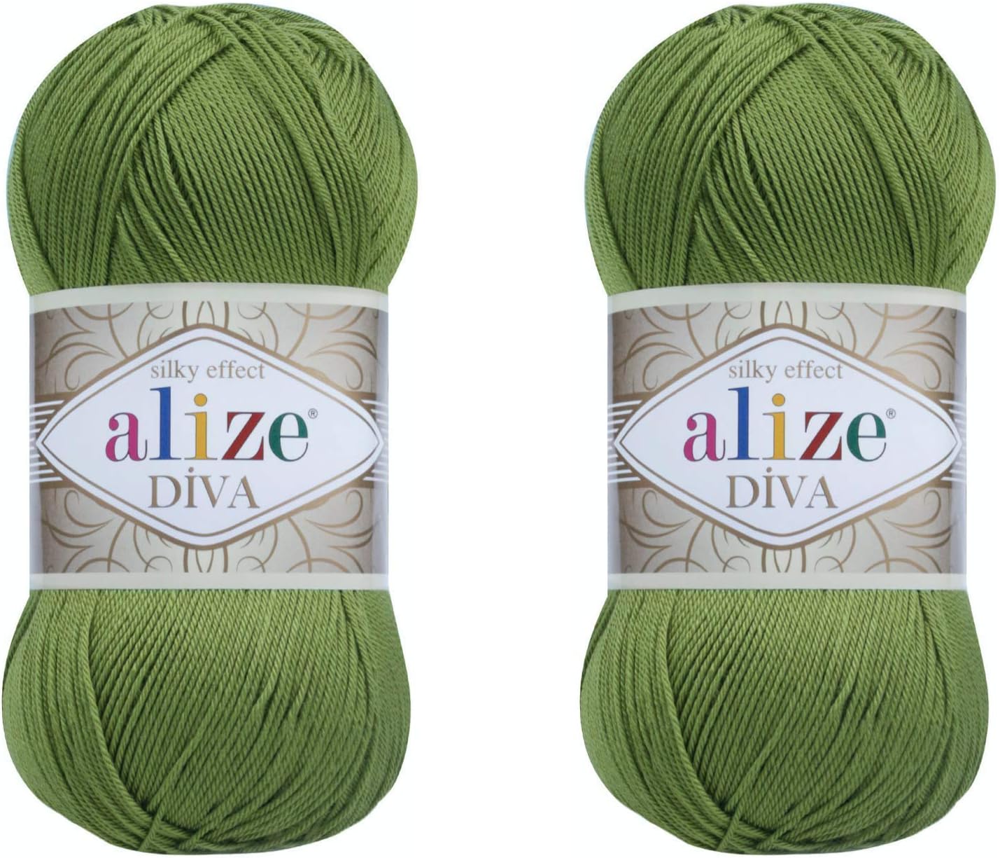 Alize Diva Hand Knitting Yarn - 100% Microfiber Acrylic With Silk Effect - Crochet Art Lace Craft - 2 Skeins, 200gr, 767 Yds (210-Green)