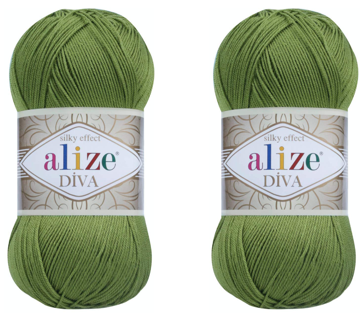 AlizeDiva Yarn Hand Knitting Yarn 100% Microfiber Acrylic Yarn Alize Diva Silk Effect Thread Crochet Art Lace Craft Lot of 2 skeins 200gr 767 yds (210-Green)