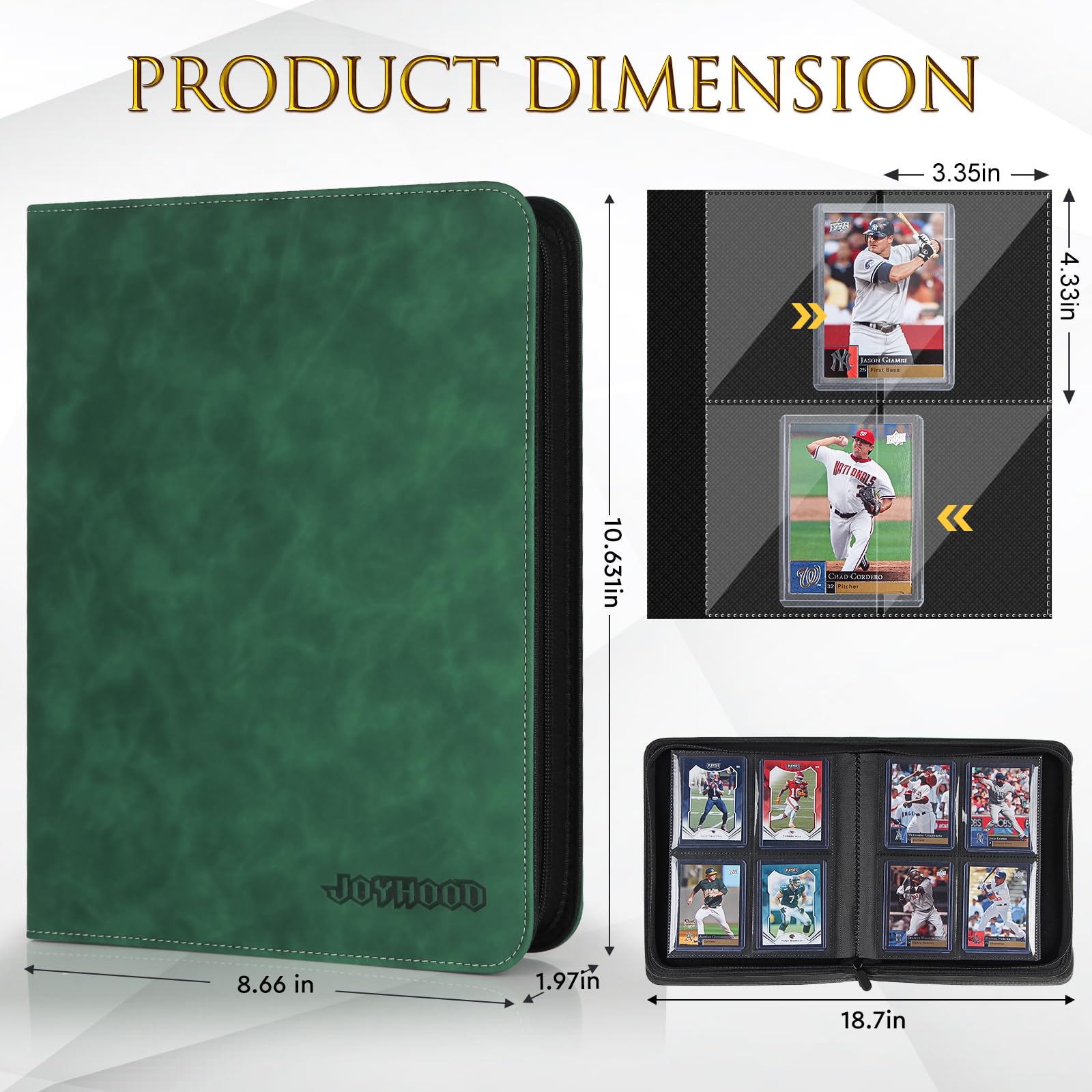 JoyHood Top Loader Binder, Holds 112 Top Loaders, 4 Slot Trading Cards Collection Binder with Sleeves, Top Loader Storage Holder for Sports Card, Dark Green - Image 2