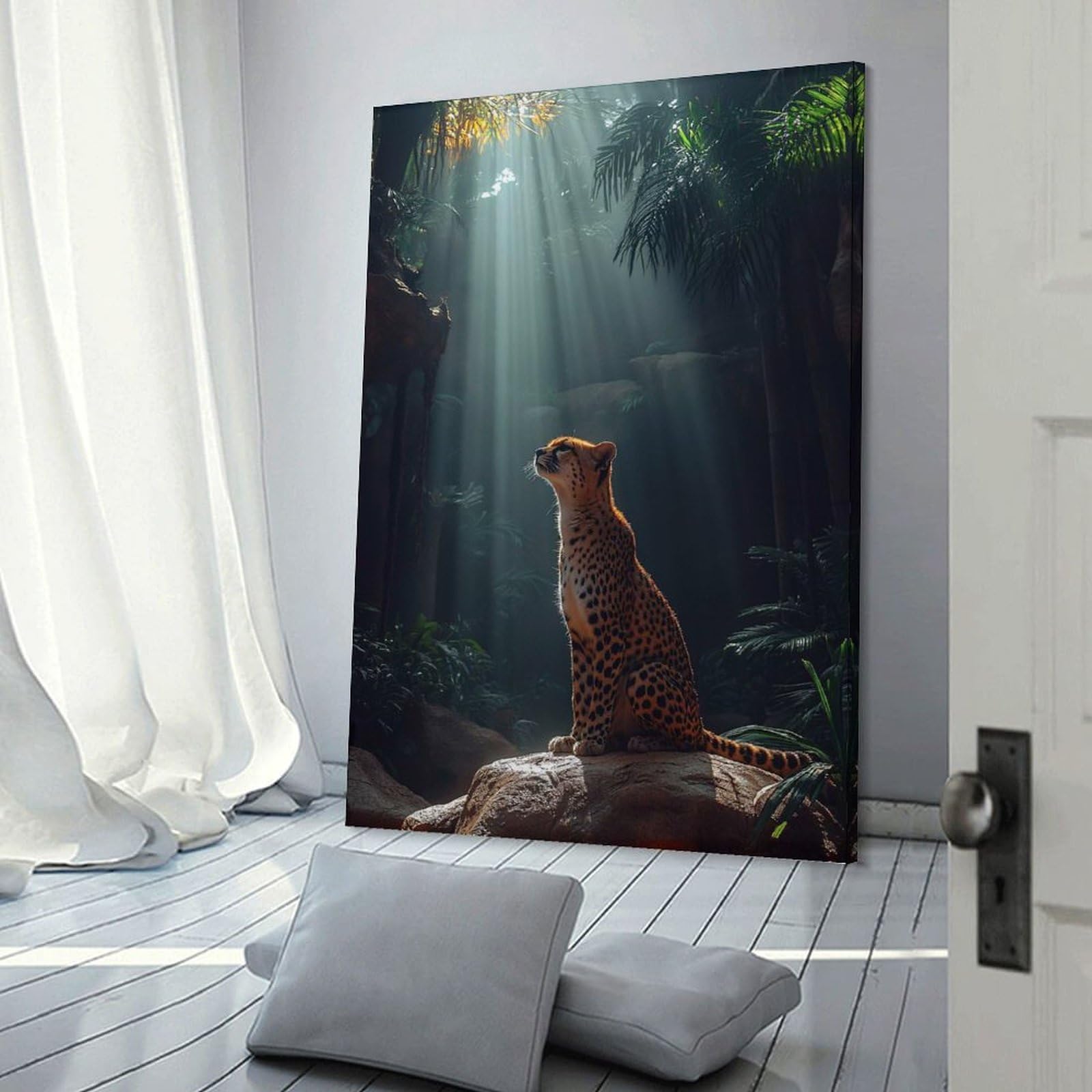 Junmoney Cheetah in Jungle Sunlight Decorative Canvas Print 24x36inch(60x90cm), for Study, Office Or Focused Interiors, Wall Art That Adds Style to Work Areas