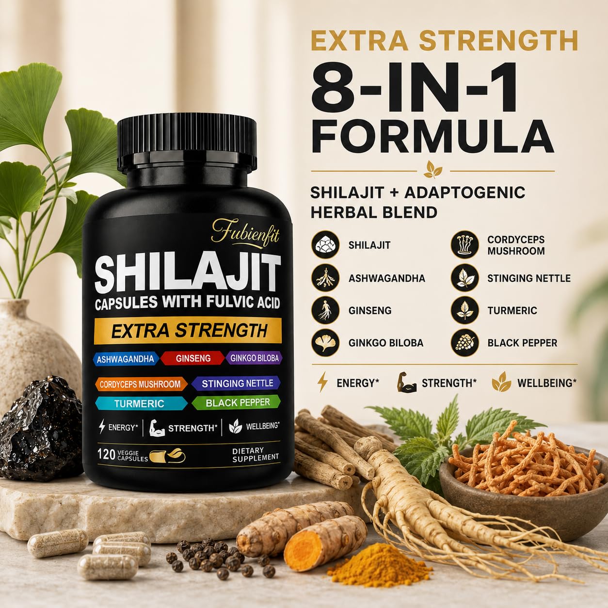 Shilajit for Men with Fulvic Acid, 8-in-1 Botanical Blend, 120 Capsules — Amazon image 6