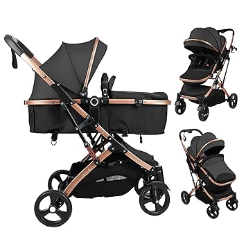 Baby Stroller, 2 in 1 Convertible Bassinet Mode Newborn to Toddler | Reversible Seat UPF Canopy, Shock Absorption Infant Stroller with Five-Point Harness, for Daily Strolls Travel Shopping Khaki