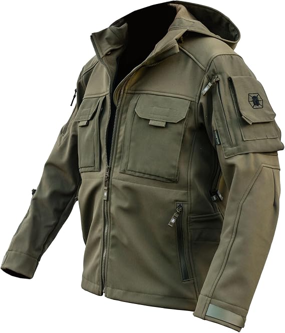 Kitanica Men's TACS Softshell Jacket - Rugged Waterproof Windproof Insulated Tactical Jacket with 12 Pockets & Adjustable Fit