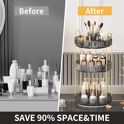 Miniatura 2 de Organizador de maquillaje giratorio de 360, almacenamiento de maquillaje de gran capacidad, organizador de perfumes de 3 niveles, organizador de