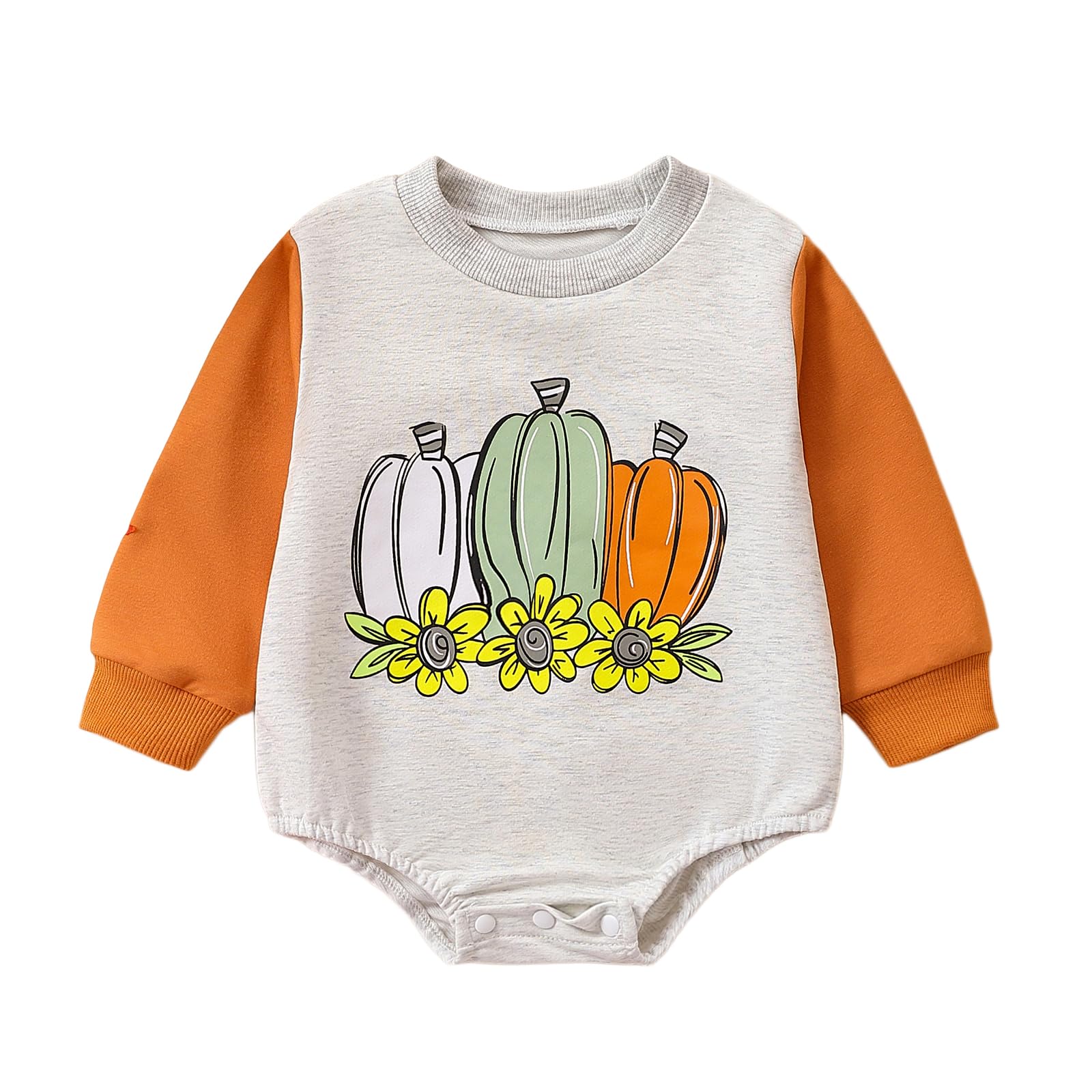 Lucikamy Halloween Baby Girl Boy Clothes Pumpkin Print Sweatshirt Romper Infant Long Sleeve Bubble Onesie Fall Outfits