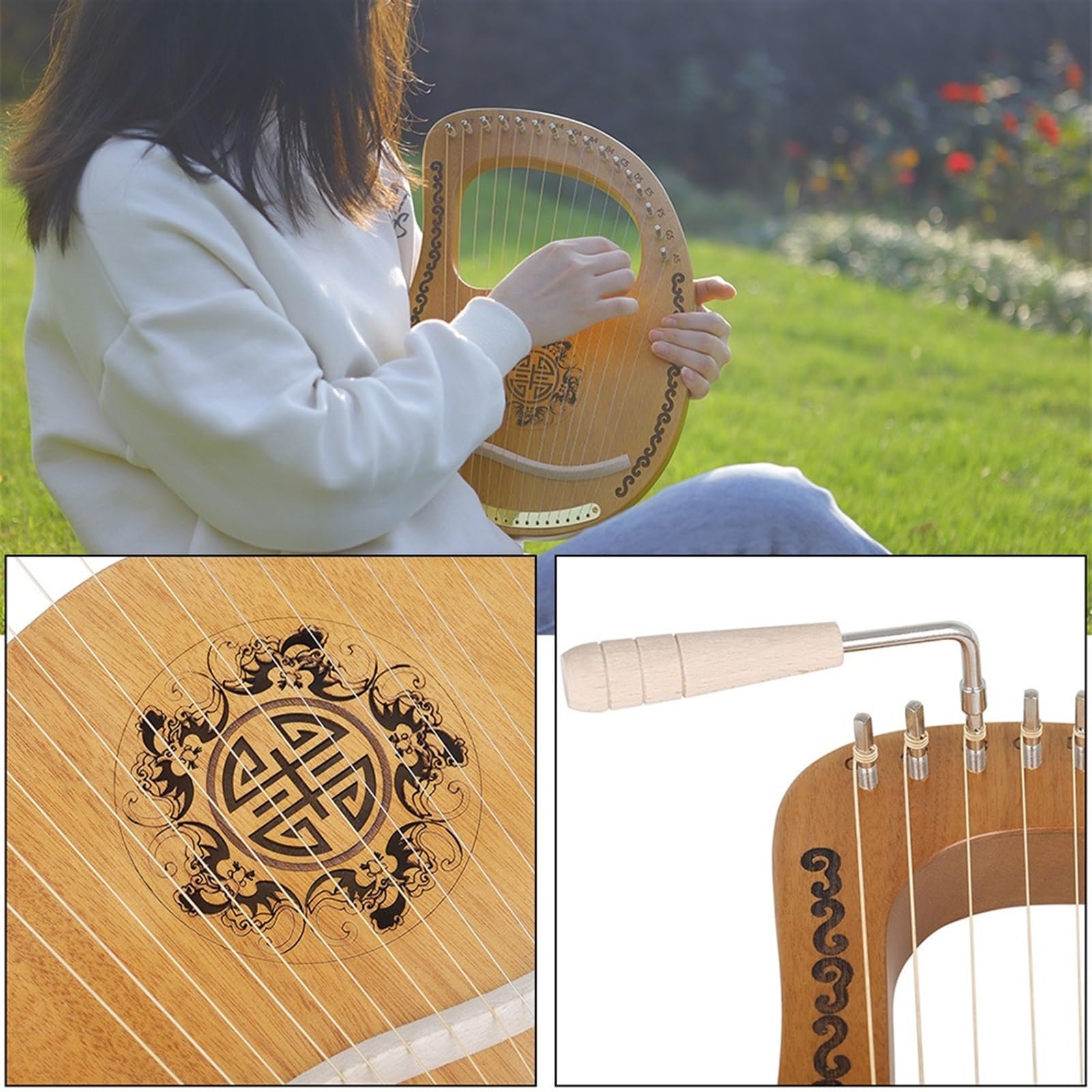 Arpa a lira Strumento musicale a 16 corde for arpa lira in legno di mogano a toni con chiave for accordatura manuale for principianti adulti for bambini