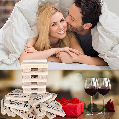 Miniatura 2 de Juego de torre de bloques en español para parejas adultas, tablero en español Tumbling Stacking Lovers Funny Bedroom Sports