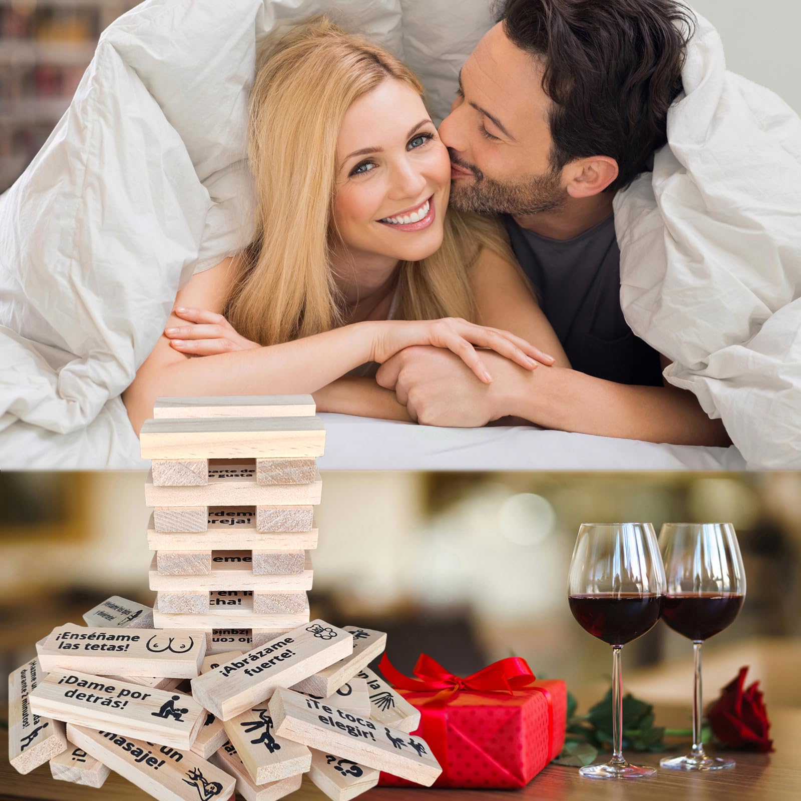 Juego de bloques para parejas para adultos, juego de torre sexy española, mesa traviesa, lujuria, apilamiento, divertido, actividades de recámara