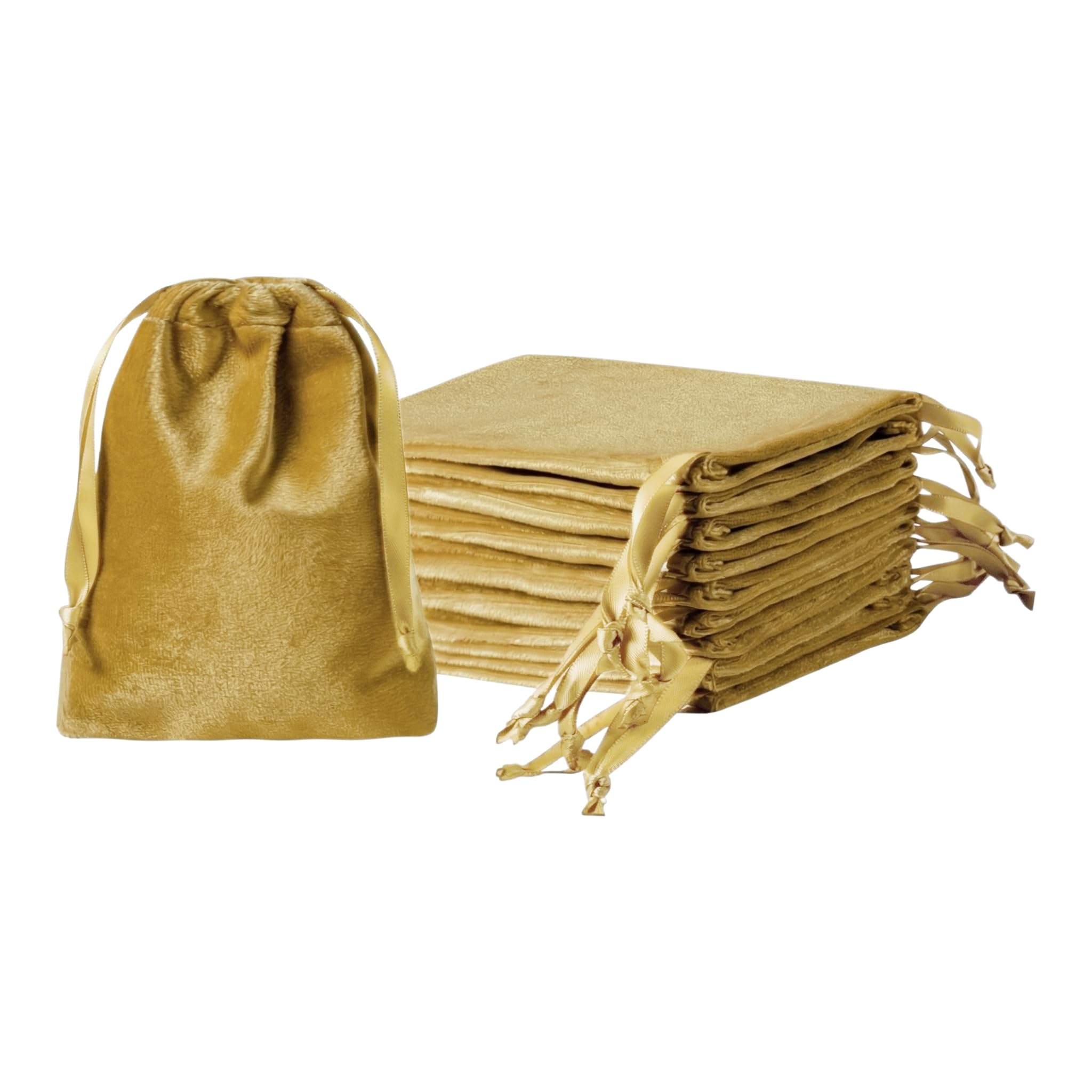 QIANF 12pcs Gold Velvet Drawstring Bags 3x4 inches Mini Velvet Cloth Gift Bags Jewelry Pouches for Storage Wedding Party Favor Christmas