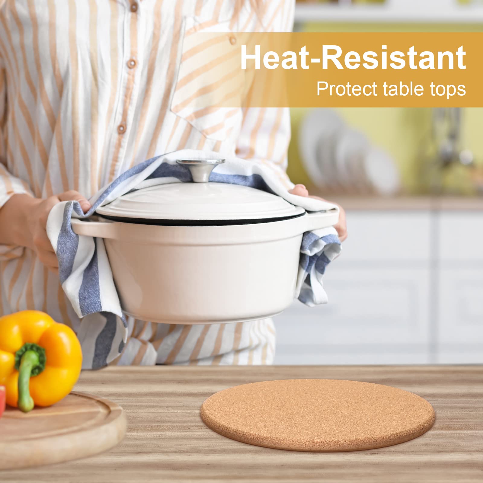 Paquete de 16 salvamanteles de corcho de 8 pulgadas gruesos para platos calientes y ollas calientes, resistentes al calor, multifuncionales, almohadillas calientes para encimera de mesa