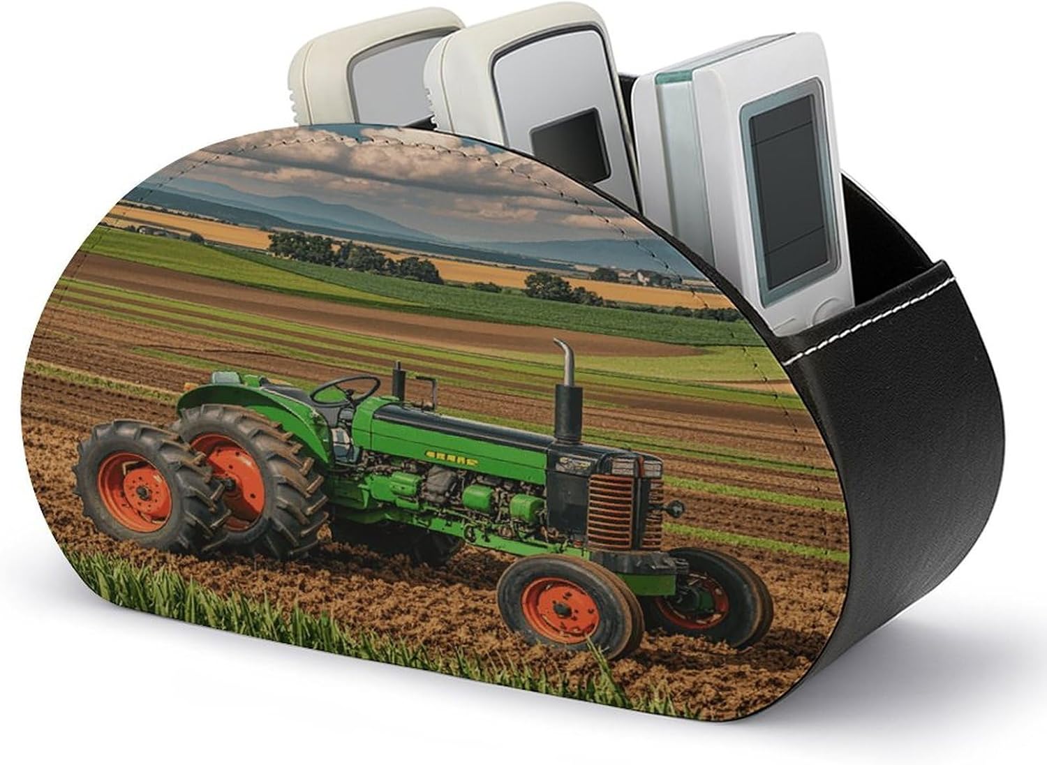Tractor Farm PU Leather Remote Control Holder with 5 Compartments