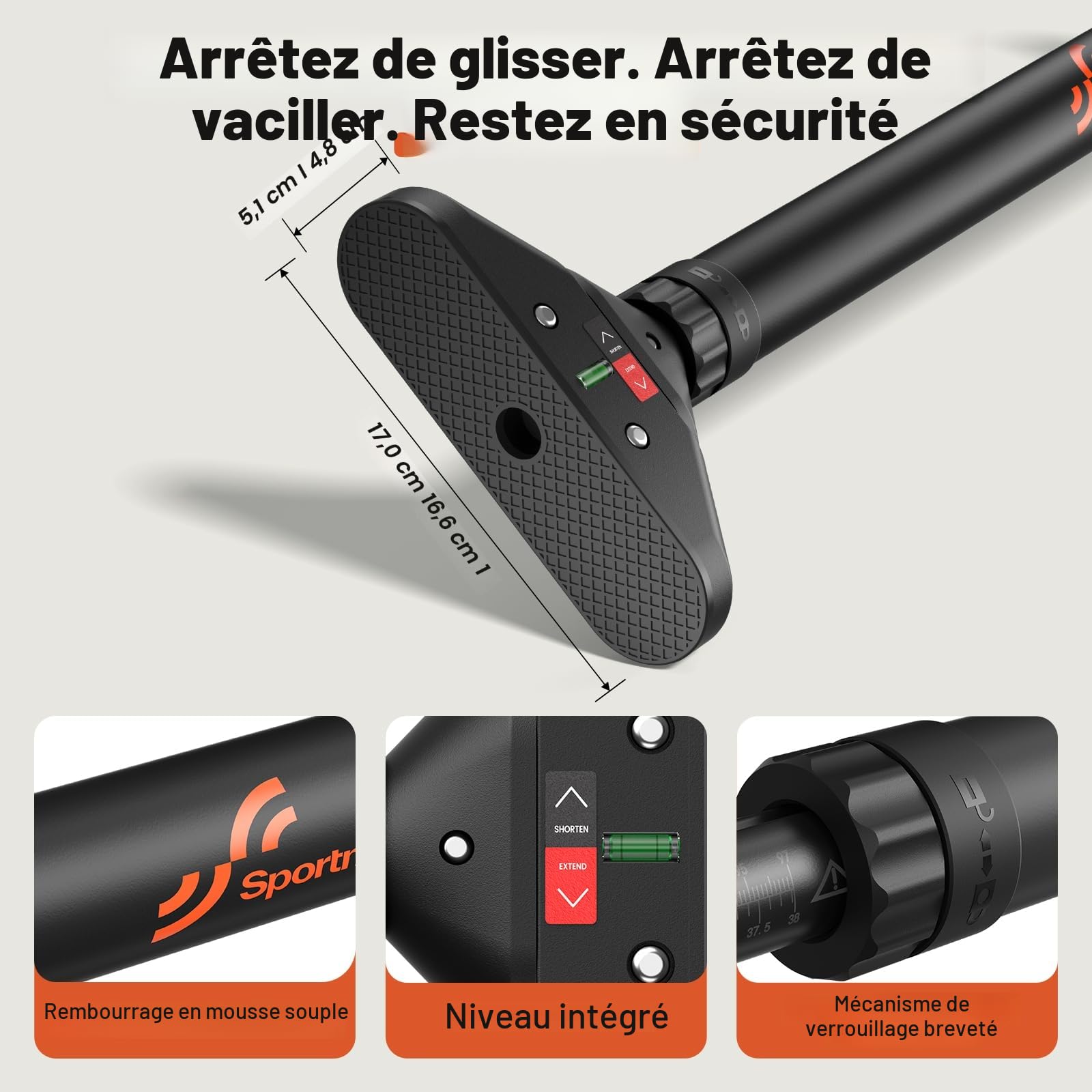 Sportneer Barre de Traction pour Porte sans vis - Barre de Traction réglable de 75 à 94 cm - Jusqu'à 200 kg