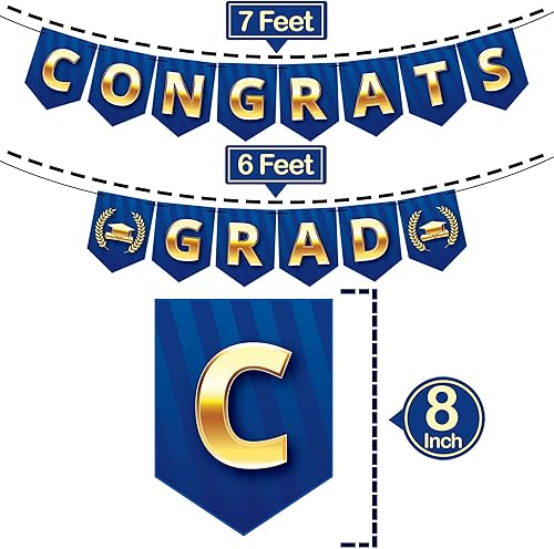 Miniatura 2 de KatchOn, Cartel de graduación de felicitaciones azul y dorado  grande, de 10 pies, sin bricolaje  Cartel de graduación para decoraciones de fiesta