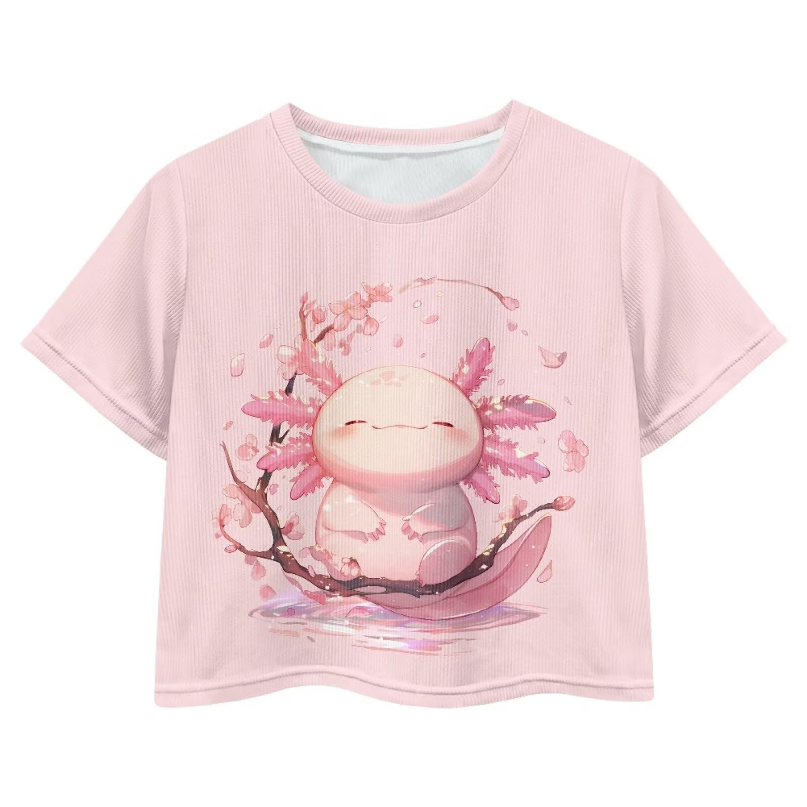 Cute Crop Tops for Girls Short Sleeve Summer T Shirts Fashion Graphic Tees Crew Neck Pullover Tee 5-14 Years