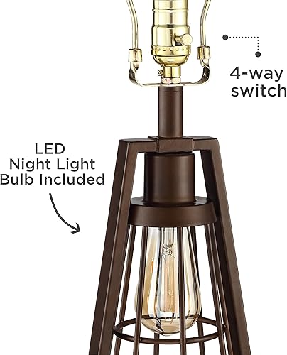 Miniatura 4 de Franklin Iron Works Topher - Lámpara de mesa industrial de 27 34 pulgadas de alto con puerto de carga USB, luz nocturna LED, pantalla de tambor de