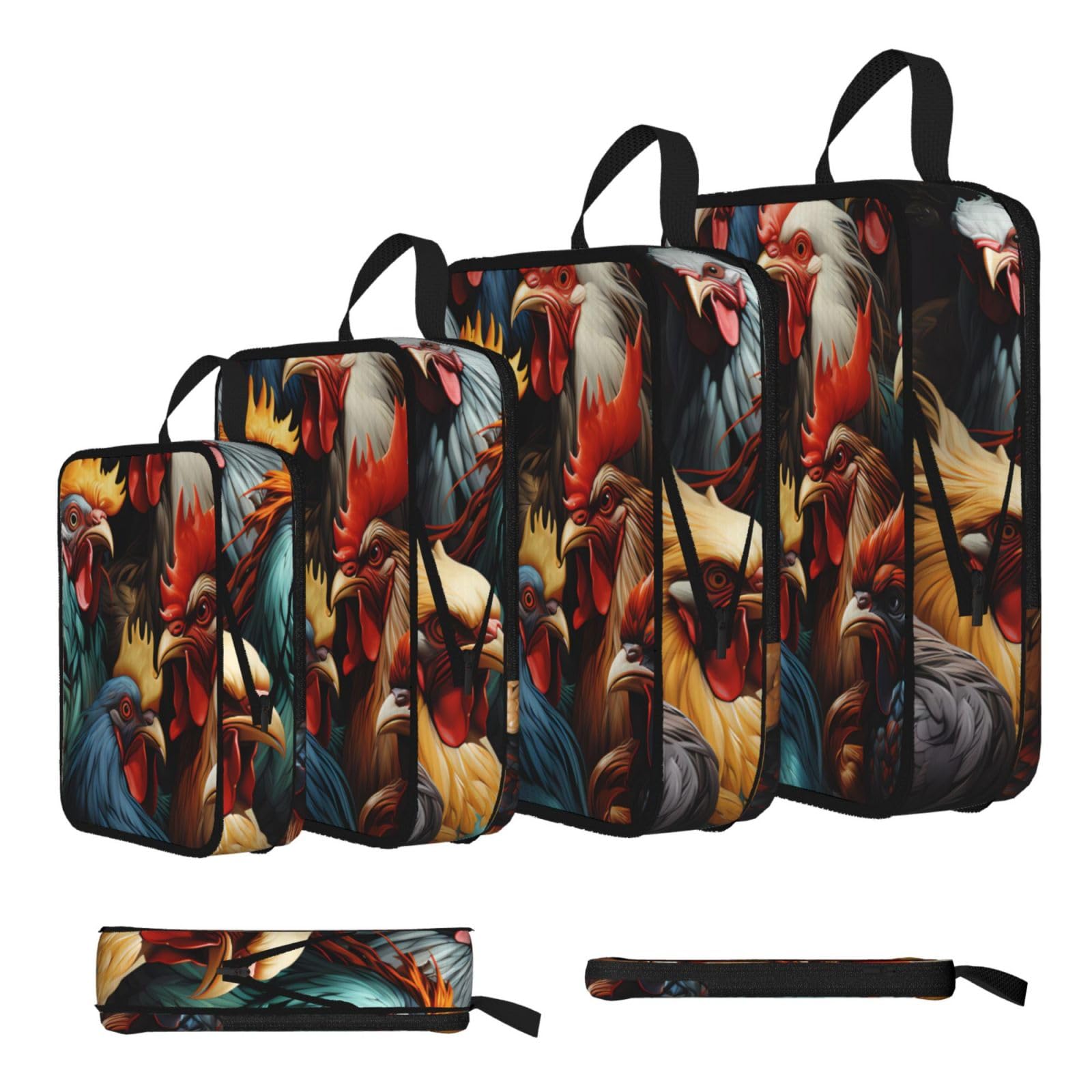 colorful roosters standing together Compression Packing Cubes 4 Piece Set