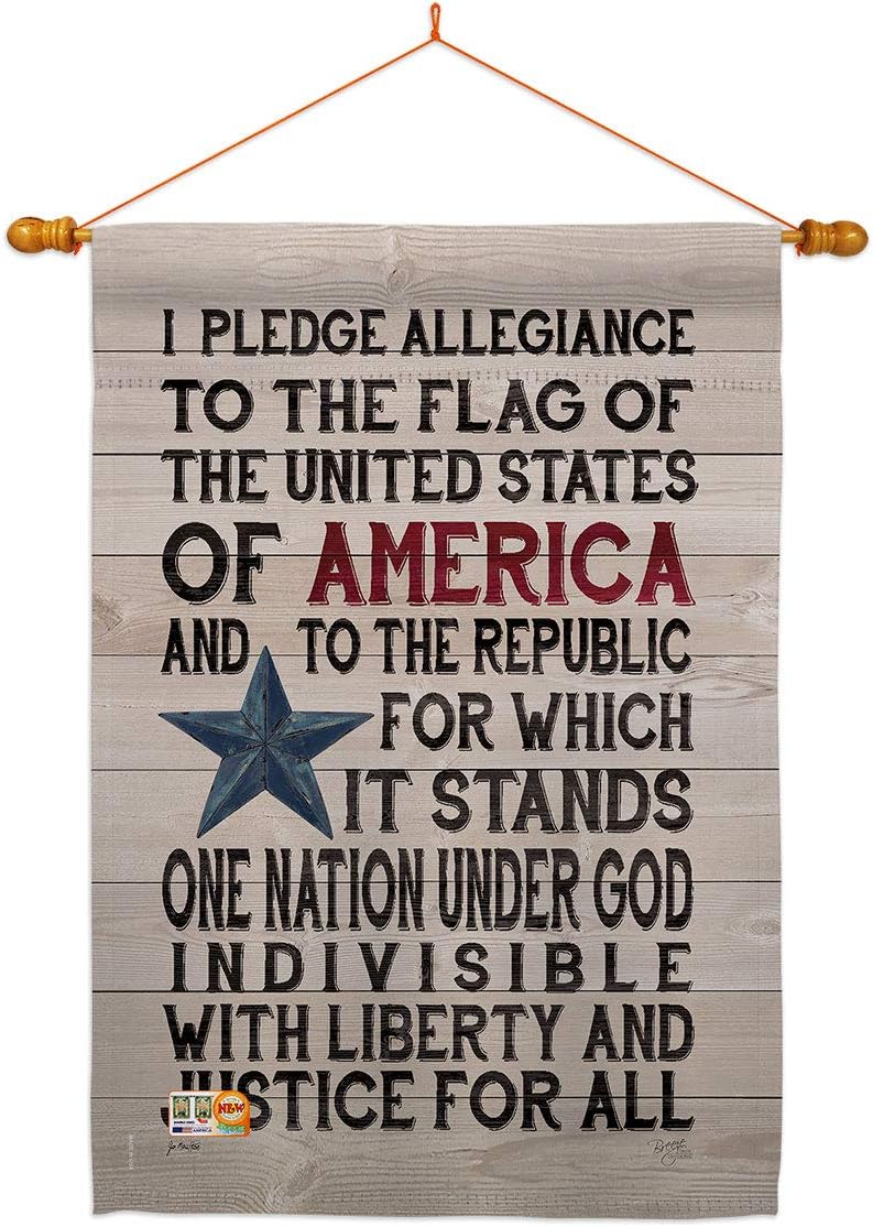 Star and Stripes Pledge of Allegiance Garden House Flags Set Patriotic Patriotism Independence Memorial United State American Small Decorative Gift Yard Banner Made In USA 28 X 40