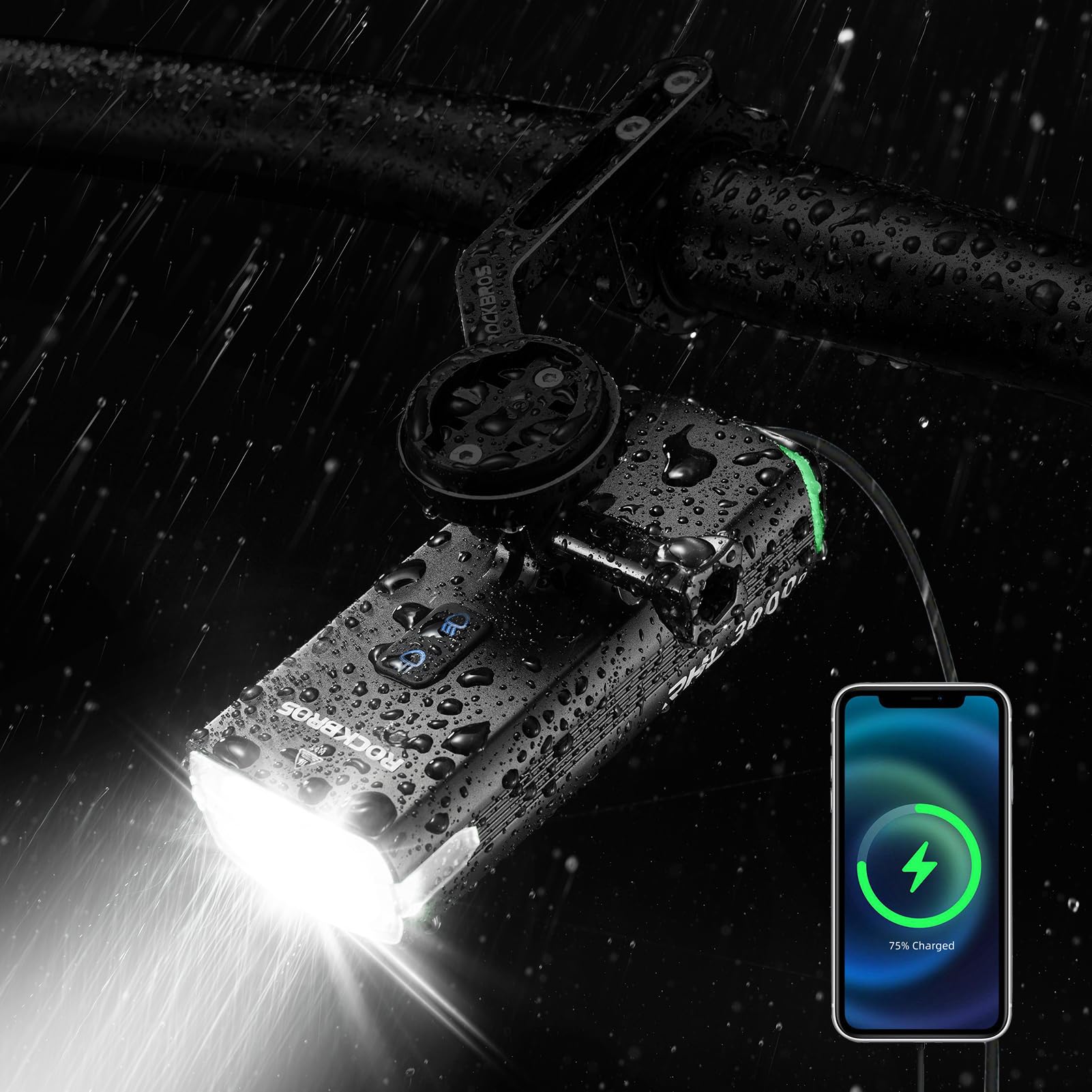 ROCKBROS Bike Lights 10000mAh USB-C Rechargeable Bike Lights for Night riding-3000 Lumens Bright Bicycle Lights-Over 24 Hours Runtime - IPX6