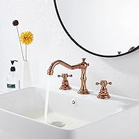 Vista 6 de GGStudy Grifo de lavabo de baño de 8-16 pulgadas con dos manijas, 3 orificios, instalación extendida, grifo mezclador de lavabo de cobre con desagüe