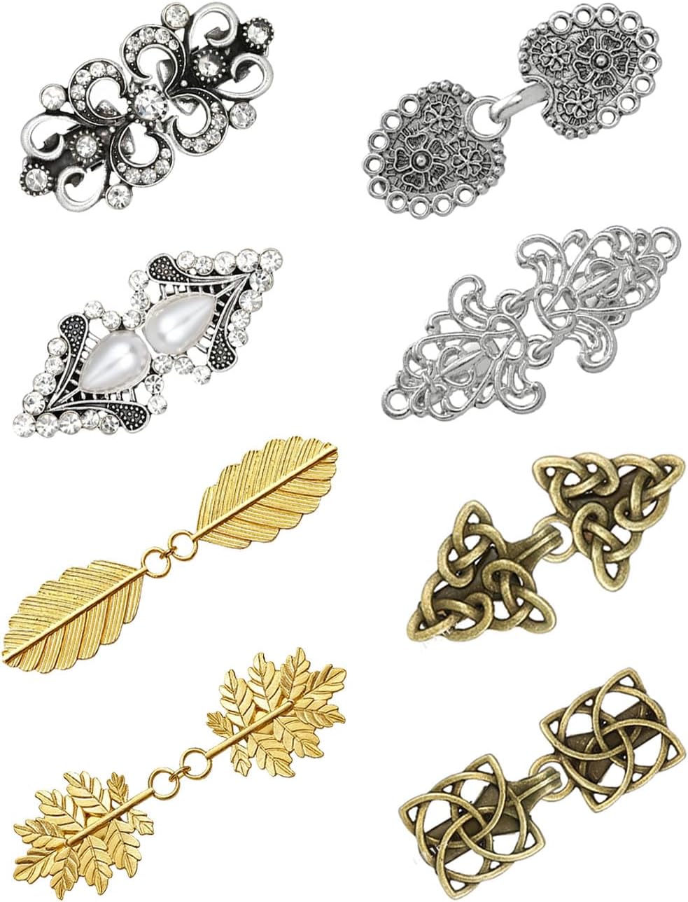 Tornito Vintage Sweater Swirl Clip Retro Collar Cape Cloak Cardigan Shawl Clasp Dress Shirt Brooch Pins Cinch Scarf Hat Clips Decoration Leaf Rhinestone Pearl Knot Heart Patterns Clips for Women Men