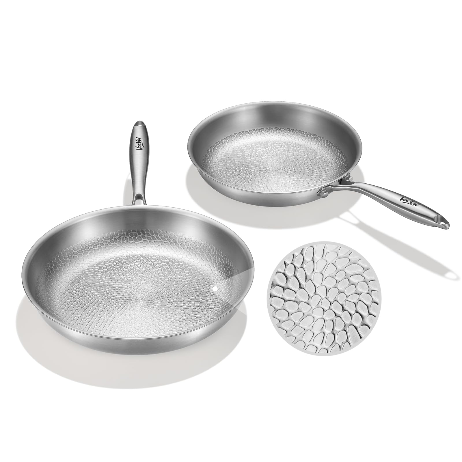 VocVoi Titanium pans for cooking,10"+12" Nonstick pro frying cookware | Uncoated Hammered Pure Titanium, PFOA/PFAS/PTFE Free skillets, Induction & Oven-Safe, Compatible with All Cooktops
