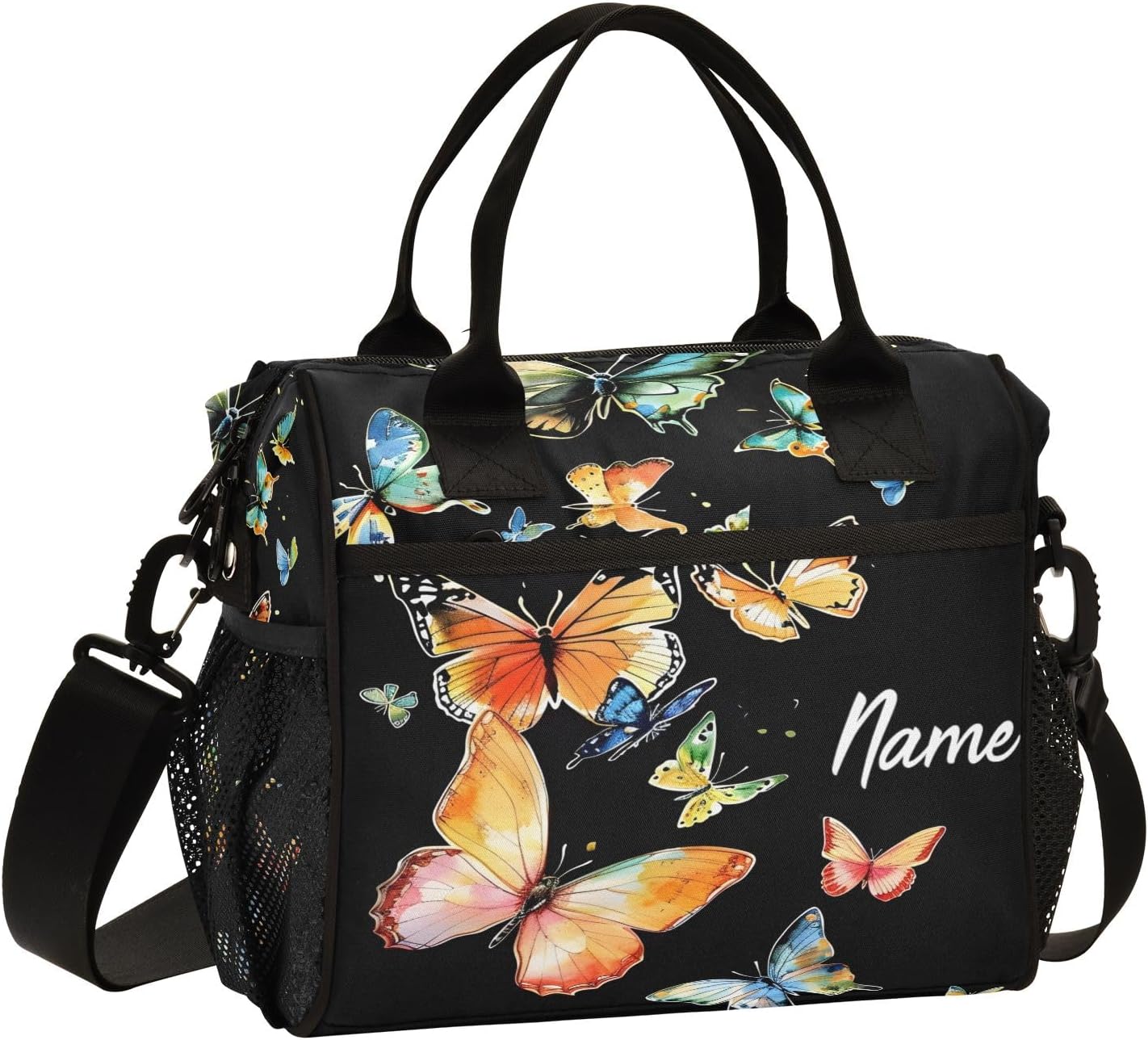 Custom Insulated Lunch Bag Butterflies Night Sky Cooler Tote Bag Organizer with Name Reusable Lunch Box for Work