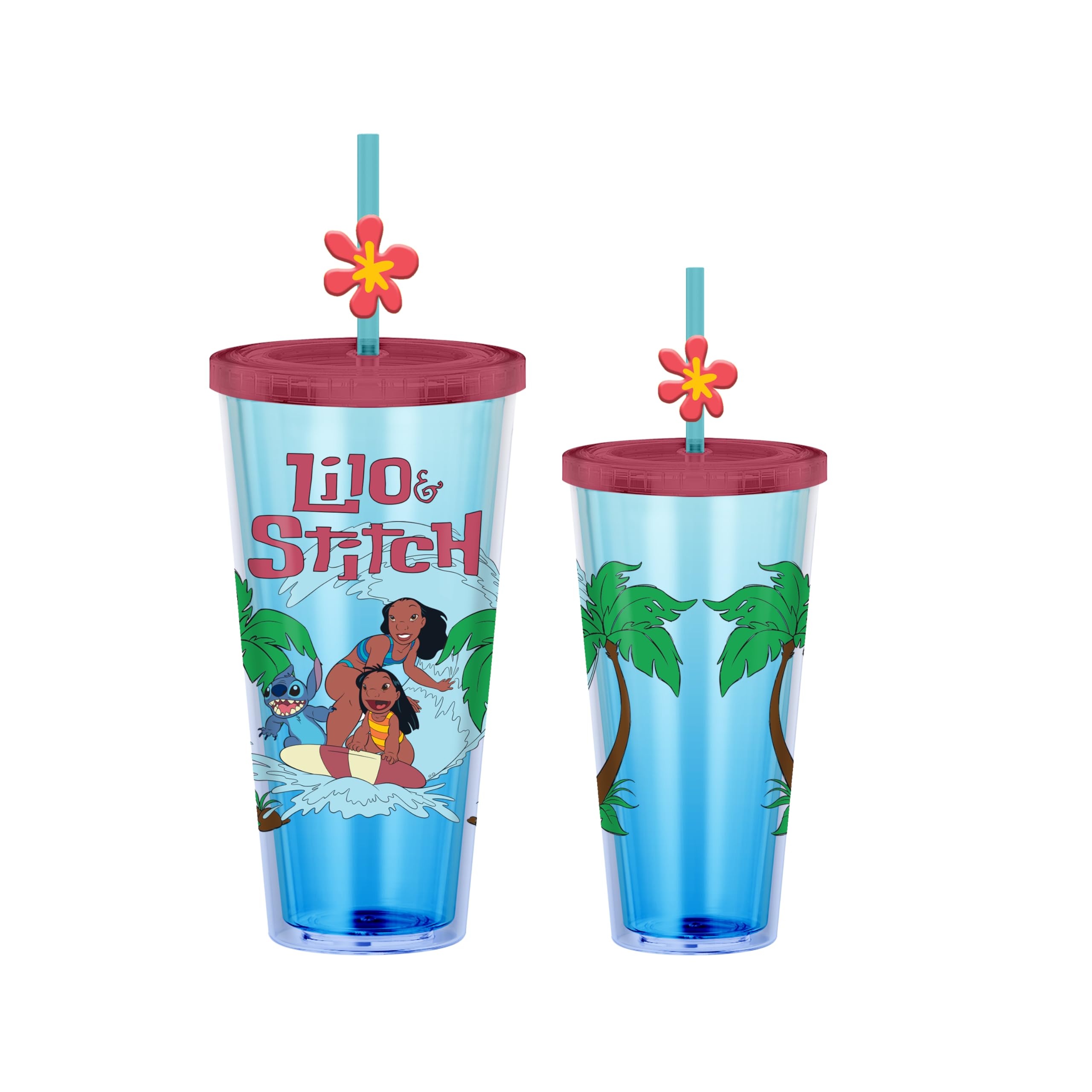 Silver Buffalo Lilo & Stitch Simplified Movie Poster 24oz Plastic Cold Cup with Lid and Topper Straw