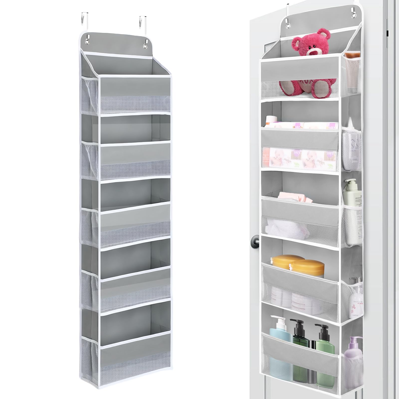QINGUANG Over The Door Organizer,Hanging Organization and Storage, Behind Door Organizer with Side Pockets, 44 lbs Capacity,Anti Tilt, for Nursery,