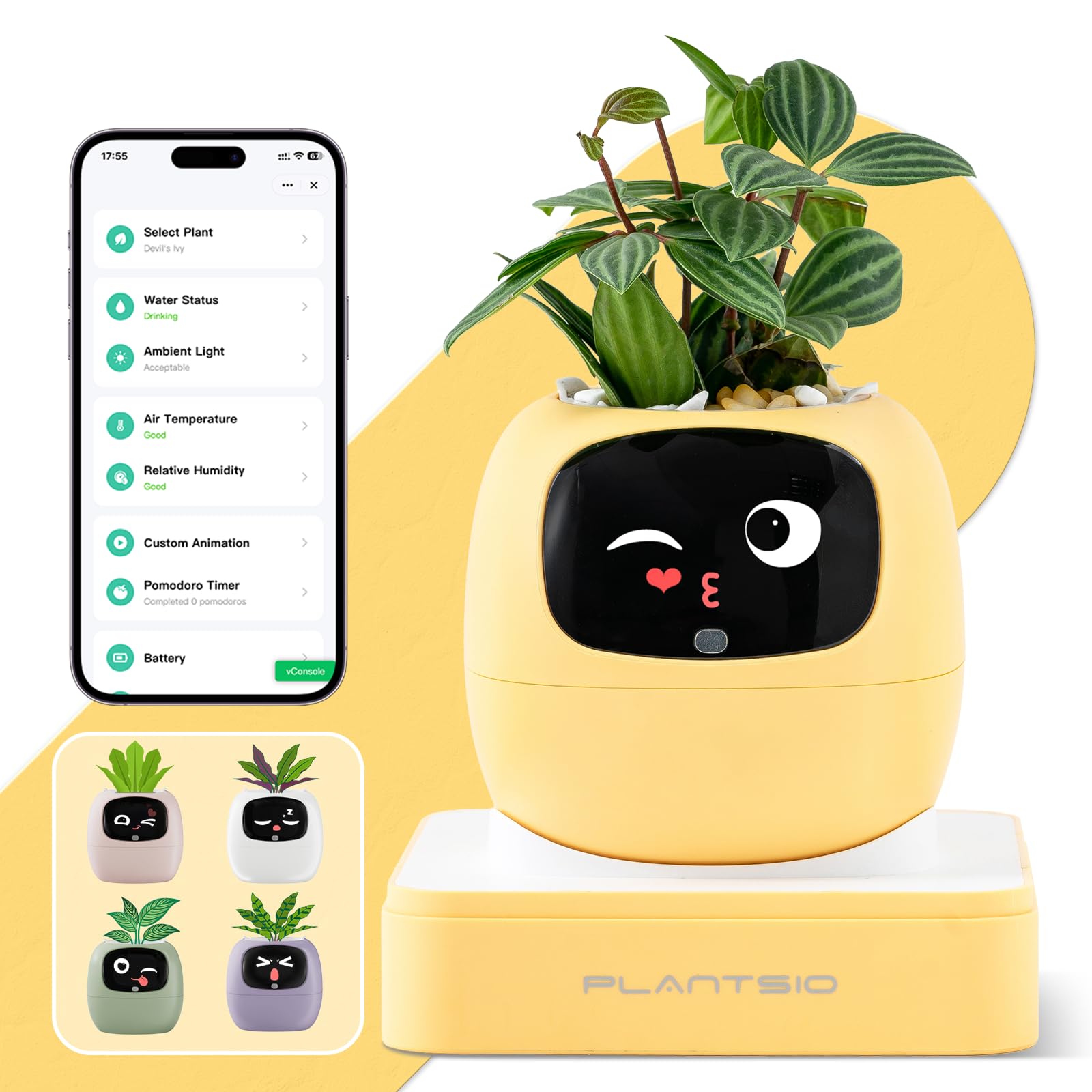 Smart - Vaso per piante da interno con display visivo, umidità del suolo, livello dell'acqua, monitoraggio della luce e della batteria, serbatoio autoirrigante da 80 ml, supporta oltre 100 piante