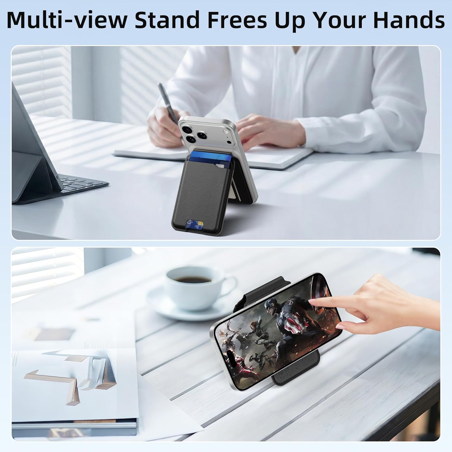 for MagSafe Wallet with Apple Find My,Strongest Magnetic 9 Cards Holder& Includes Magnetic Plate for All iPhones, Adjustable Stand, RFID Blocking for iPhone 17/16/15/14/13/12 Series (black)