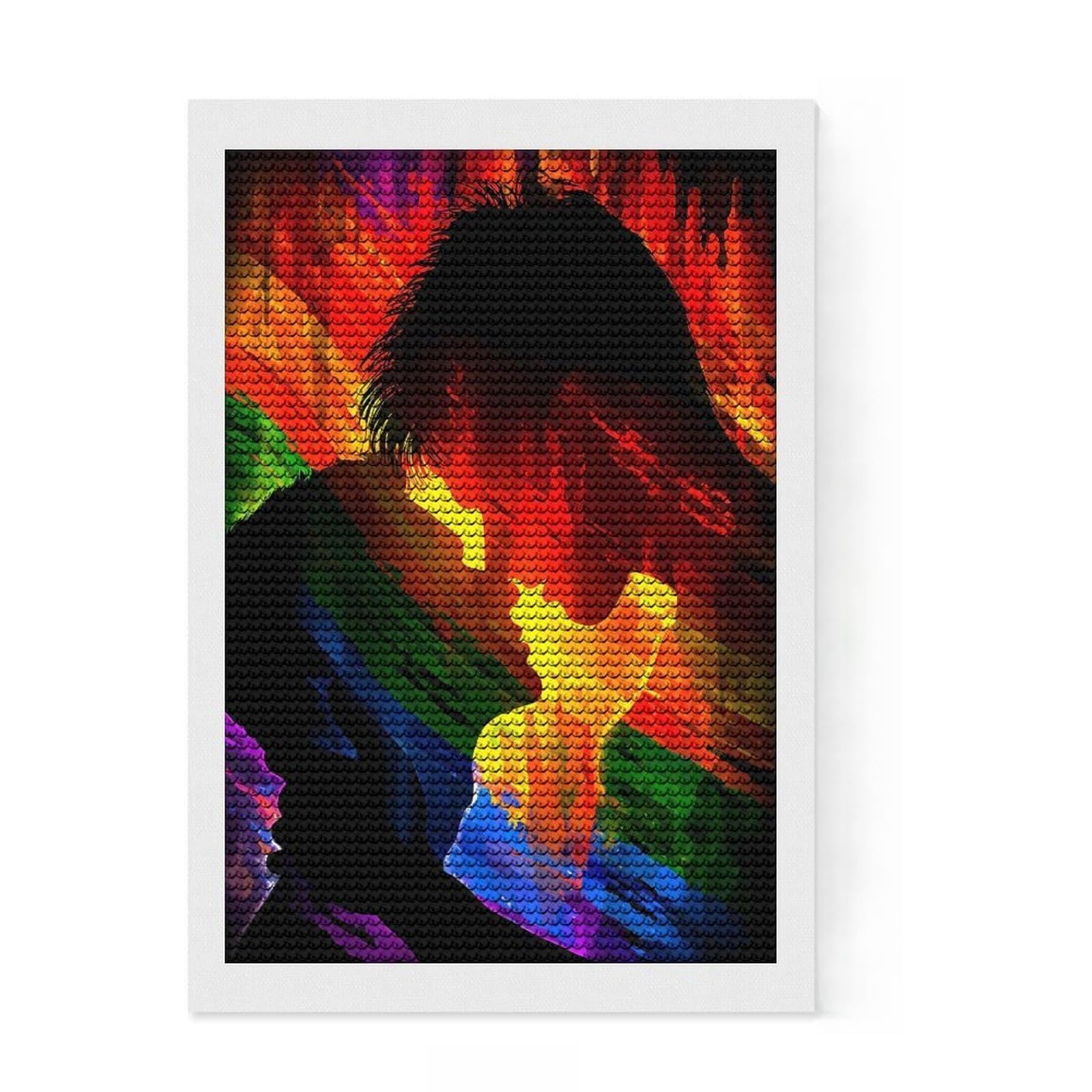 Junmoney Rainbow Love Silhouette Diamond Art Canvas 8"x12", Easy to Follow Symbols, Easy Handmade Project, Boho Decor, Holiday Gift Idea