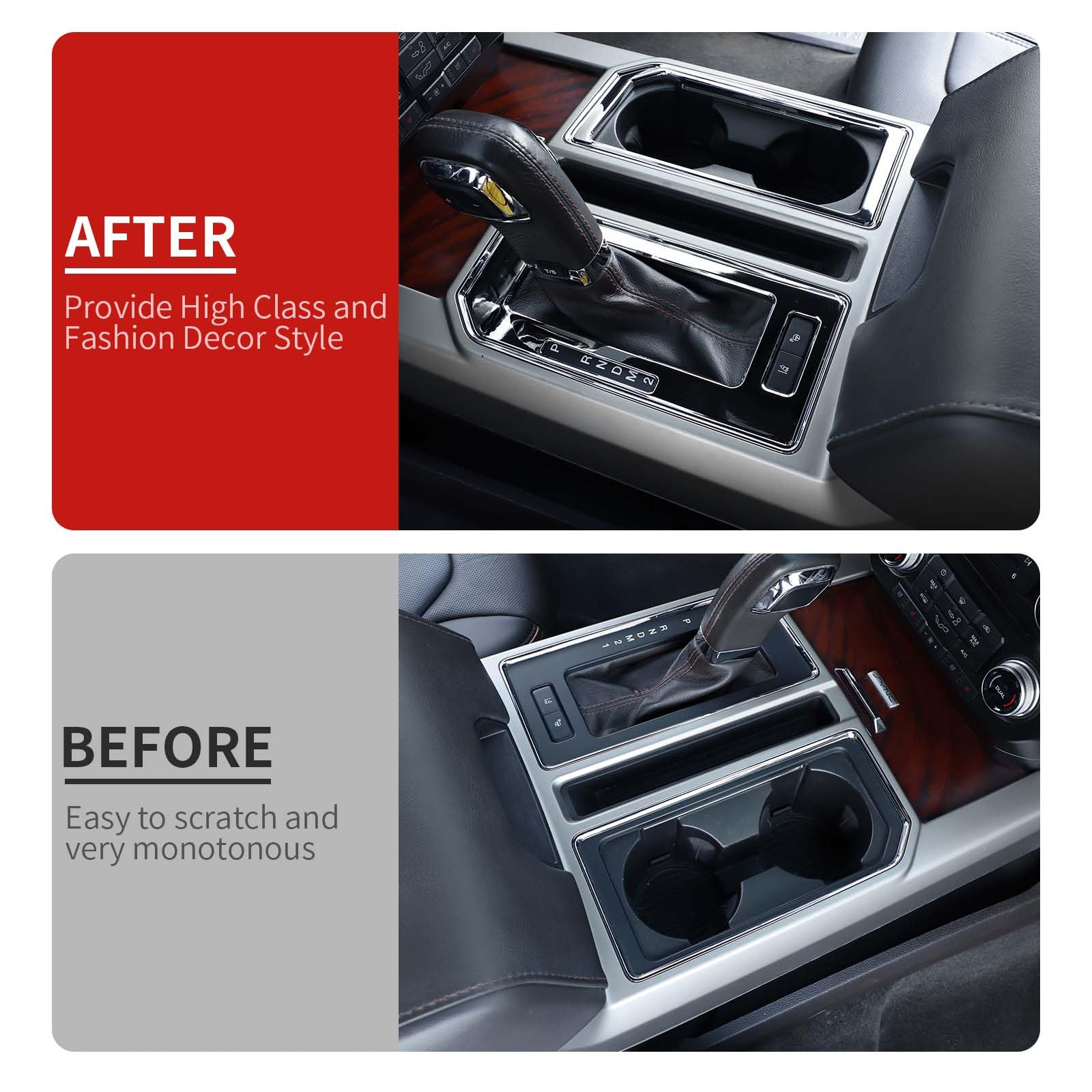 F150 Center Console Cup Holder Carbon Fiber Gear Shift Panel & Cup Holder Cover For Ford F150 2015-2020 2015 F 150 Interior - Foto 9