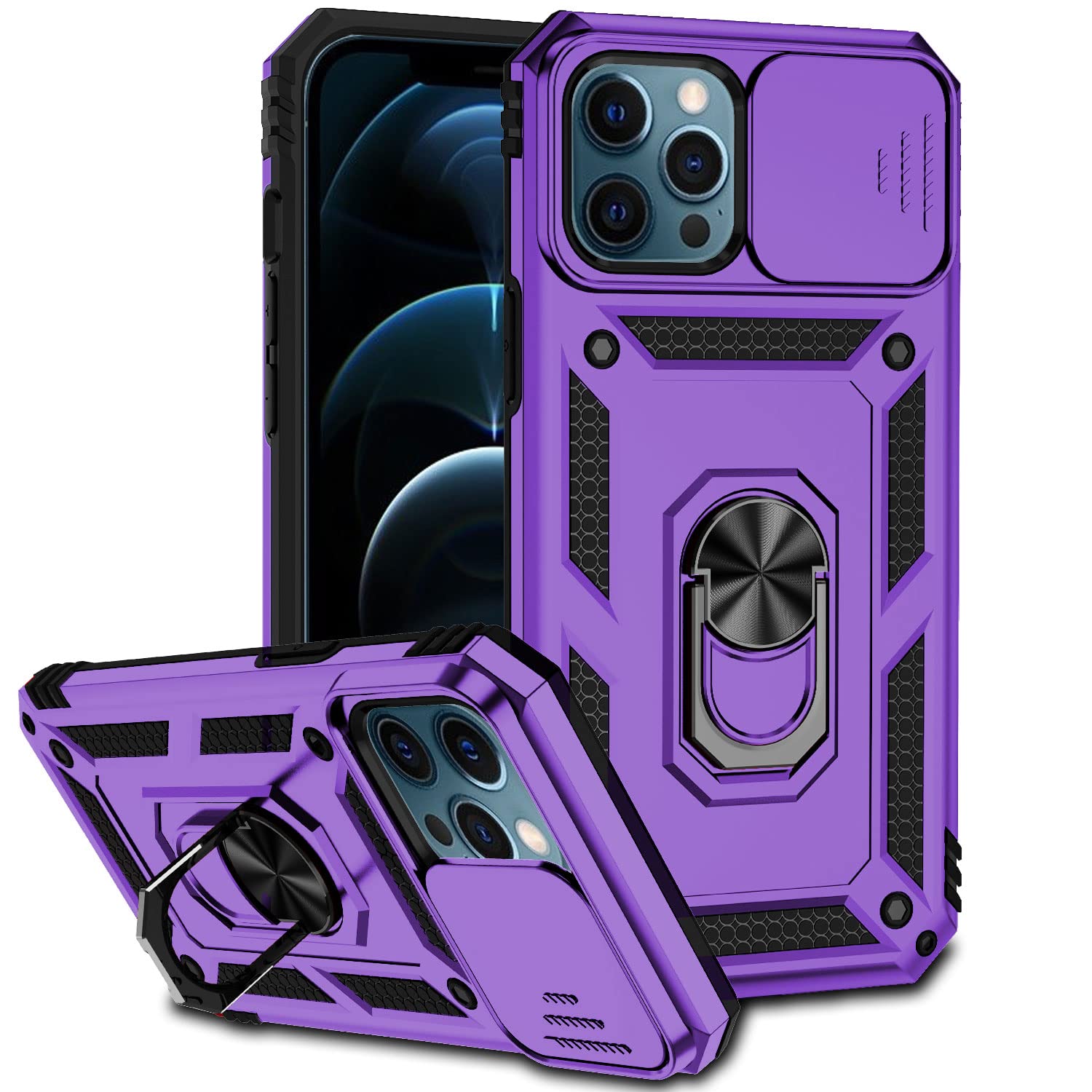 Hitaoyou Compatible with iPhone 12 Pro Max Case, iPhone 12 Pro Max Case with Camera Cover & Kickstand Military Grade Shockproof with Magnetic Car