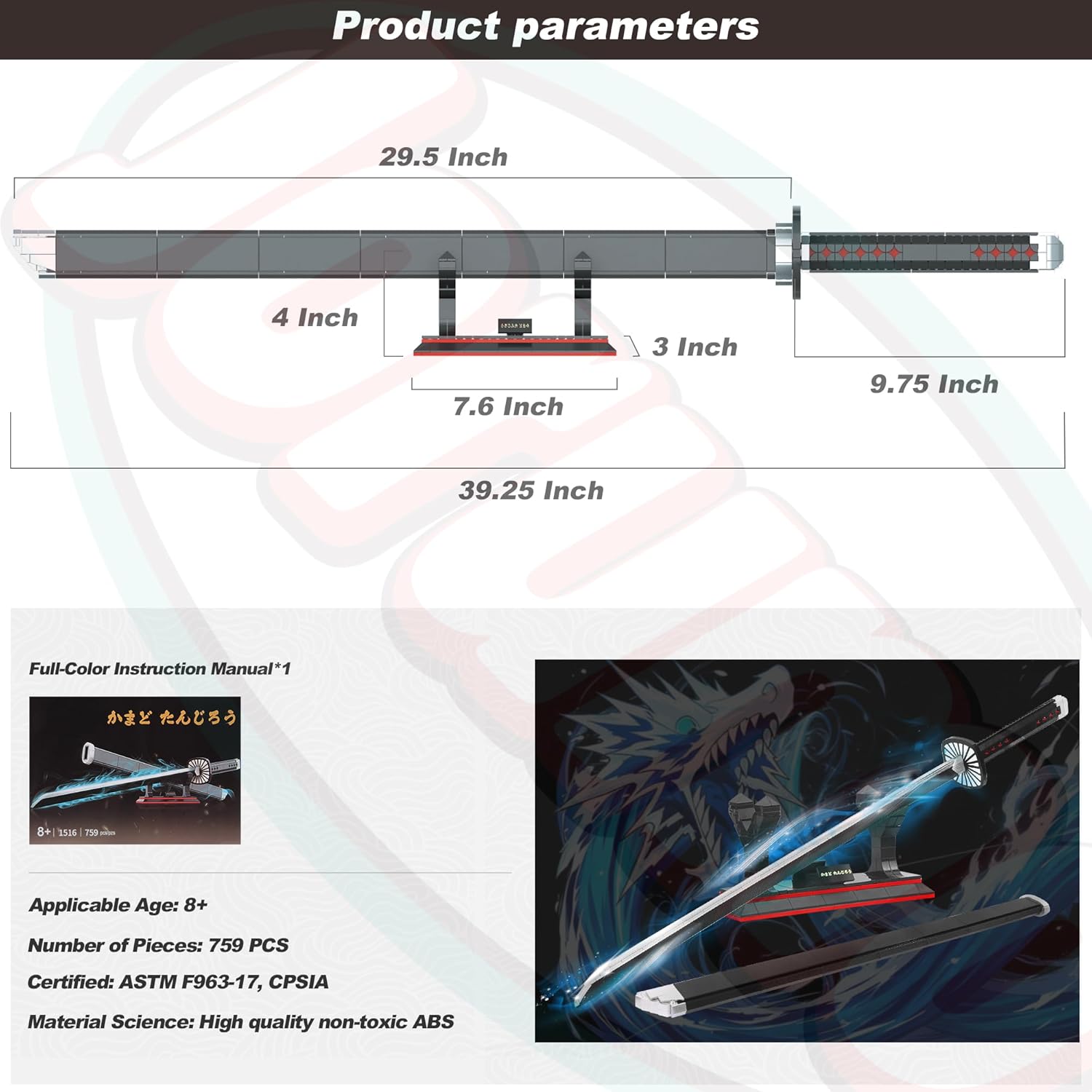 Demon Slayer Swords Building Set, 40in Kamado Tanjiro Sword Building Block with Scabbard and Stand, Anime Sword Toy Building Set Katana Demon Slayer Gift Toys for Ages 8-13, 759 Pcs