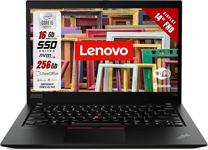 Lenovo ThinkPad - Pc Portatile Intel i5-10310U 4 Core 1.7Ghz - Display 14" FHD - Ram 16Gb SSD 256Gb - Notebook con Win 11 Pronto all'uso (Ricondizionato)