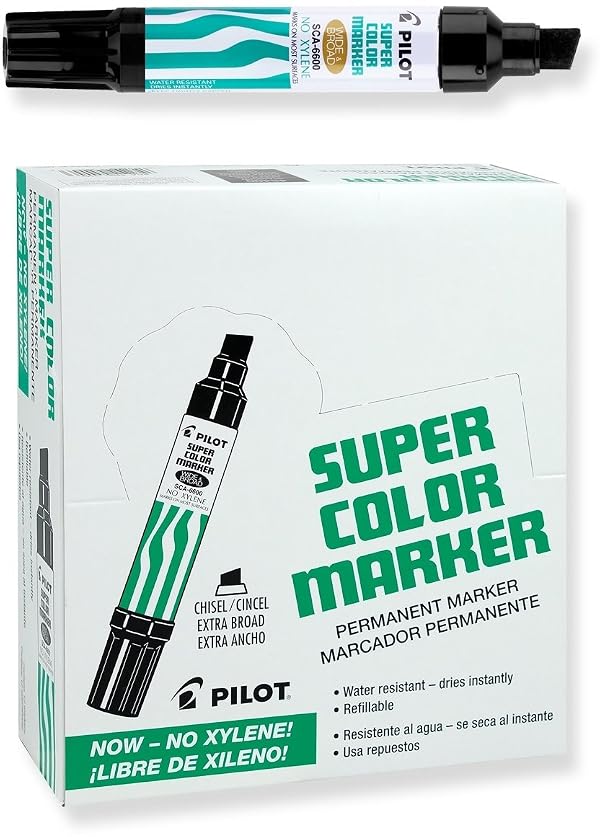 PILOT Super Color Jumbo Permanent Markers, Xylene-Free Black Ink, 12-Pack by PILOT - Used condition - US$23.50