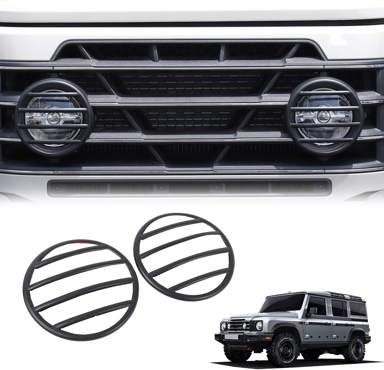 2PCS Front Fog Lamp Cover Compatible with INEOS Grenadier 2020-2024 Matte Black Front Fog Lamp Guard Metal Front Light Protector Cover Accessories