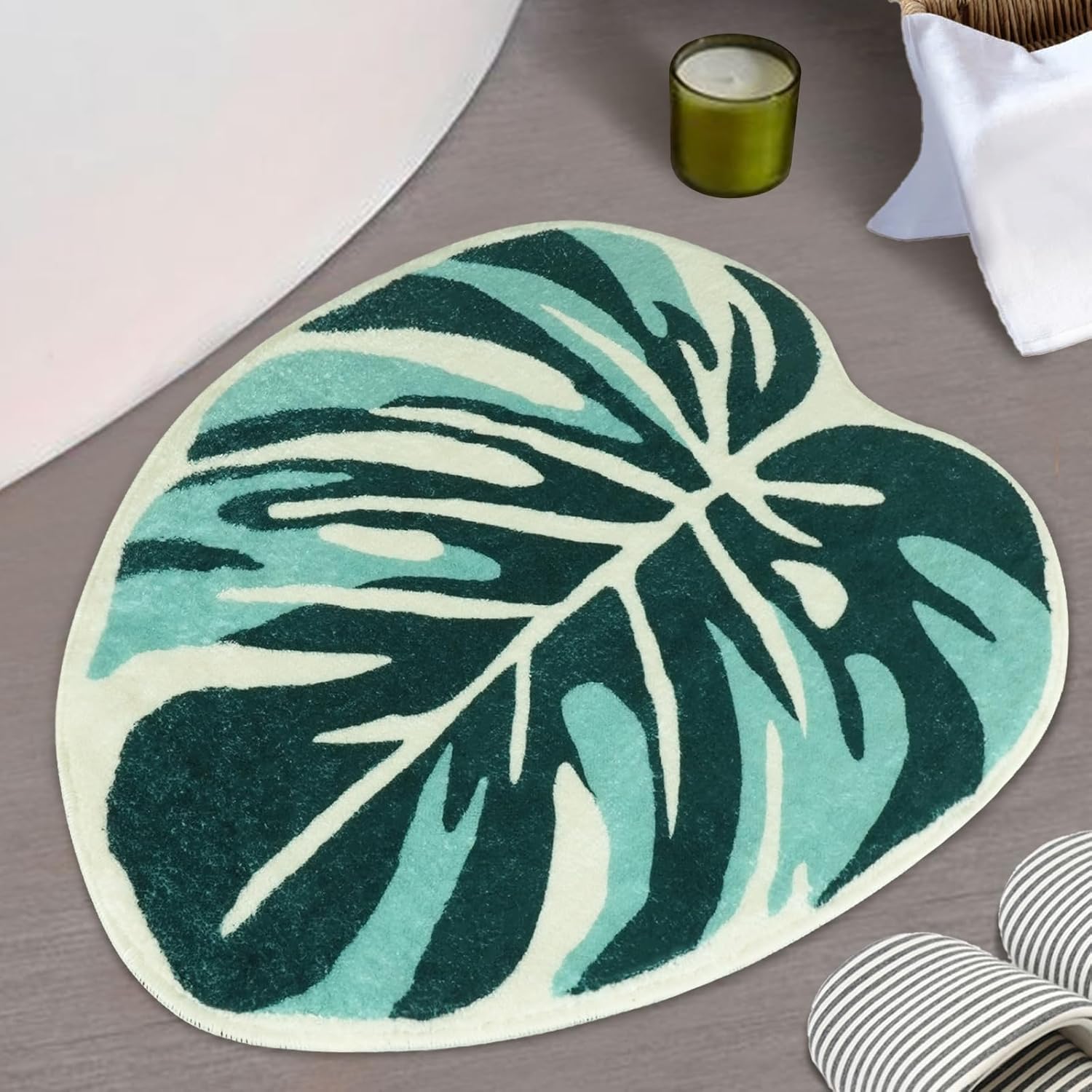 Concient Leaf Bath Mat, Green Bathroom Rug Cute Fun Bath