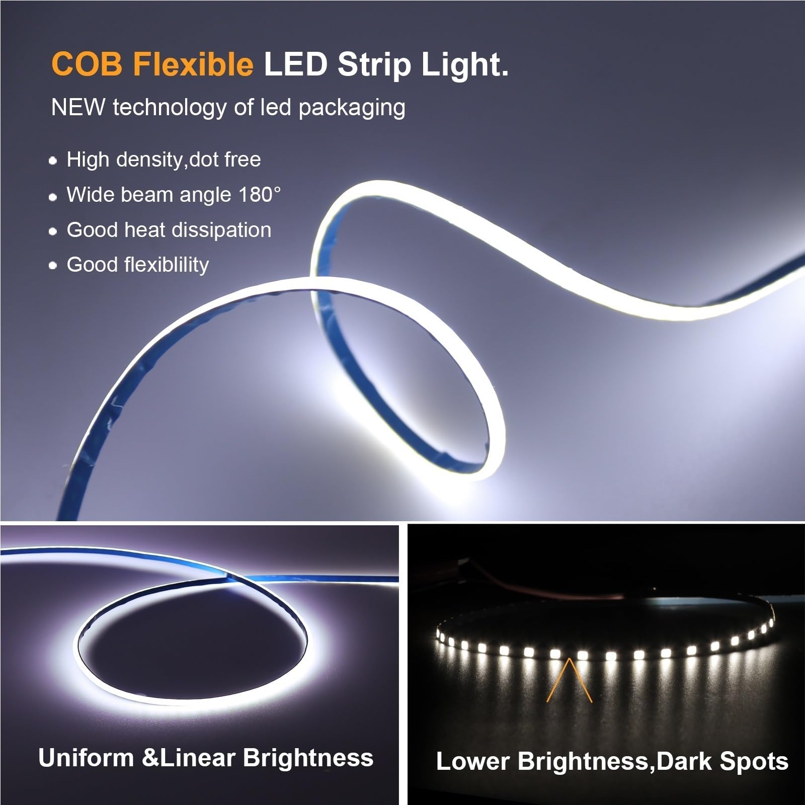 Taśma LED o szerokości 3 mm DC 12 V COB | 320 diod LED/M o wysokiej gęstości, biały/różowy/czerwony/żółty, podświetlenie telewizora (niebieski_5 m)