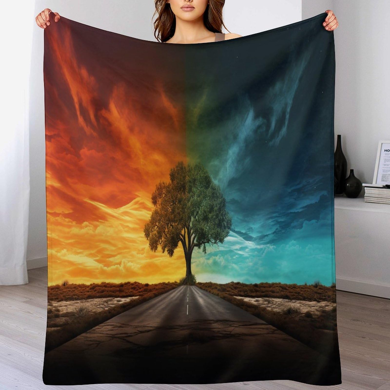 Couverture polaire confortable lit canapé et plaid imprimé fantasy paysage 140x180