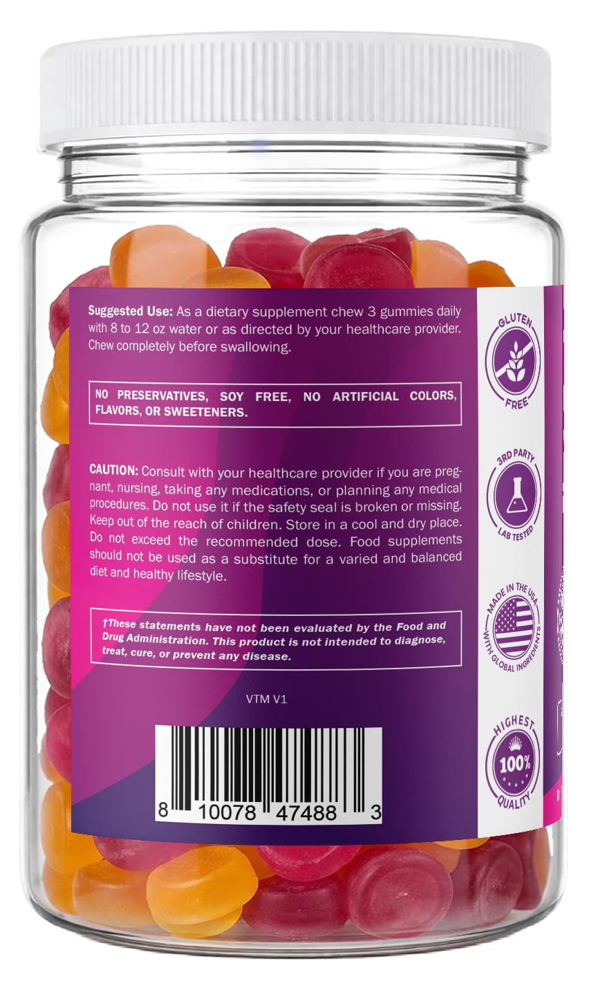 Vitamatic Prebiotic Fiber Gummies for Adults, 7G Extra Strength, Zero Sugar Added, 240 Pectin Based Gummies, Digestive Health & Regularity Support — Amazon image 9