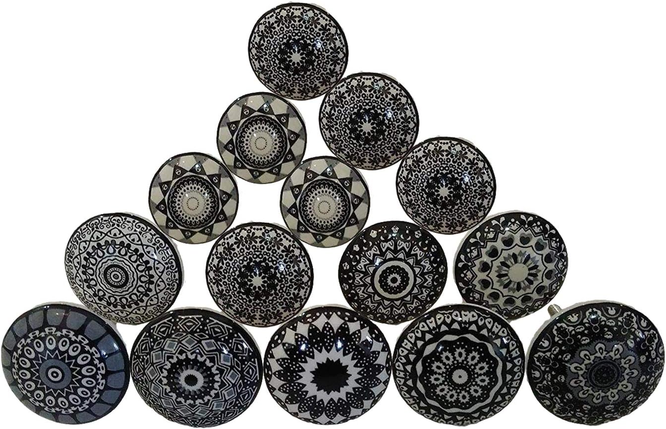 Sharvgun Premium Quality Beautifull Handmade Printed 50 Black Round Shape Drawer Knobs Cabinet Hardware for Kids Door and Home & Kitchen Decoration