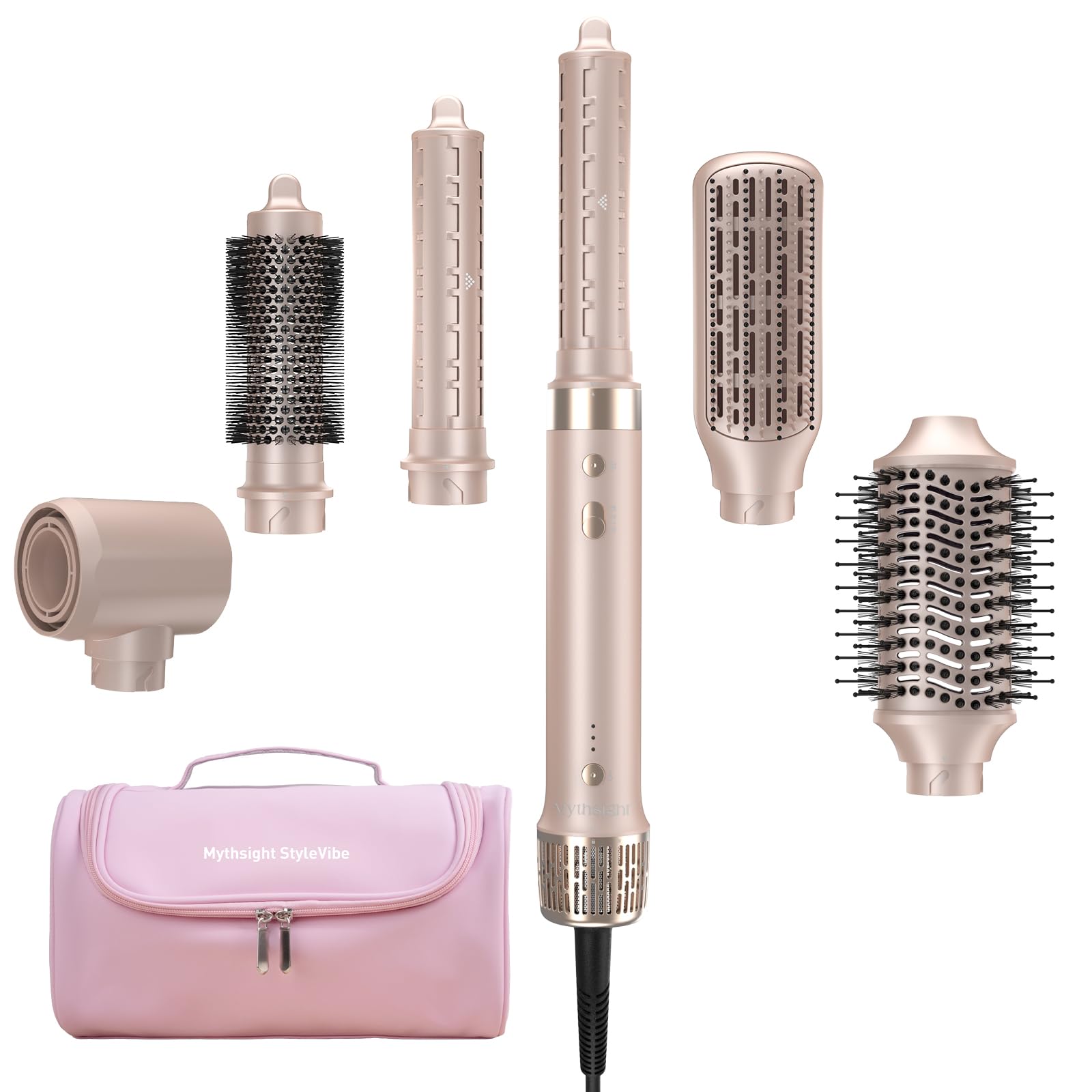 Mythsight StyleVibe Airstyler 6-in-1 mit Reisetasche, High Speed Ionen Föhn & Multifunktionaler Hairstyler, Auto-Wrap Lockenstab automatisch, Keine Hitzeschäden Warmluftbürste, Styling, Volumisieren