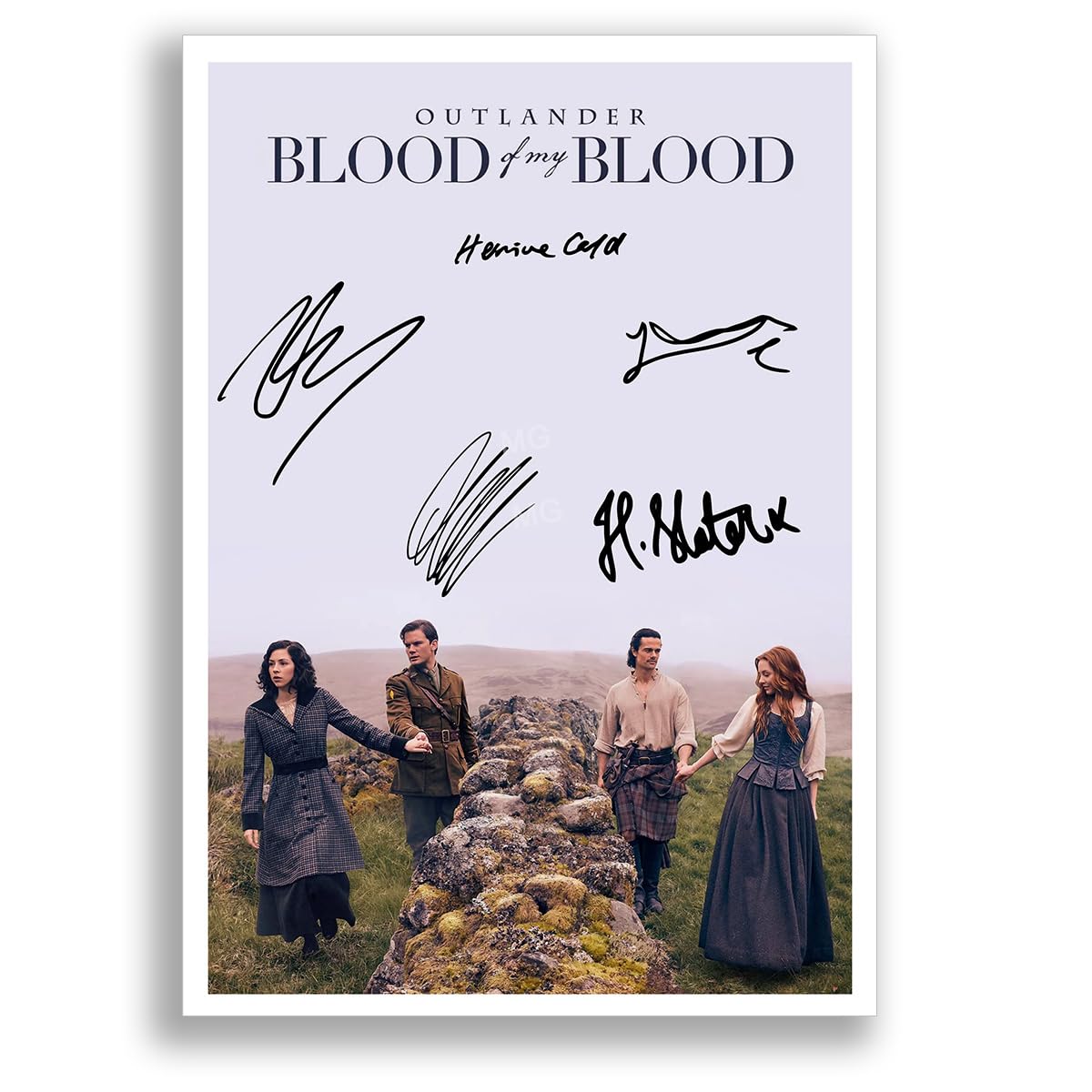 Mounted Gifts Trading A4 Poster Only Outlander Blood Of My Blood Cast Signed A4 Poster Photo Print Framed Autograph Gift Tv Show Jamie Fraser Sam Heughan Prequel (A4 Poster Only)